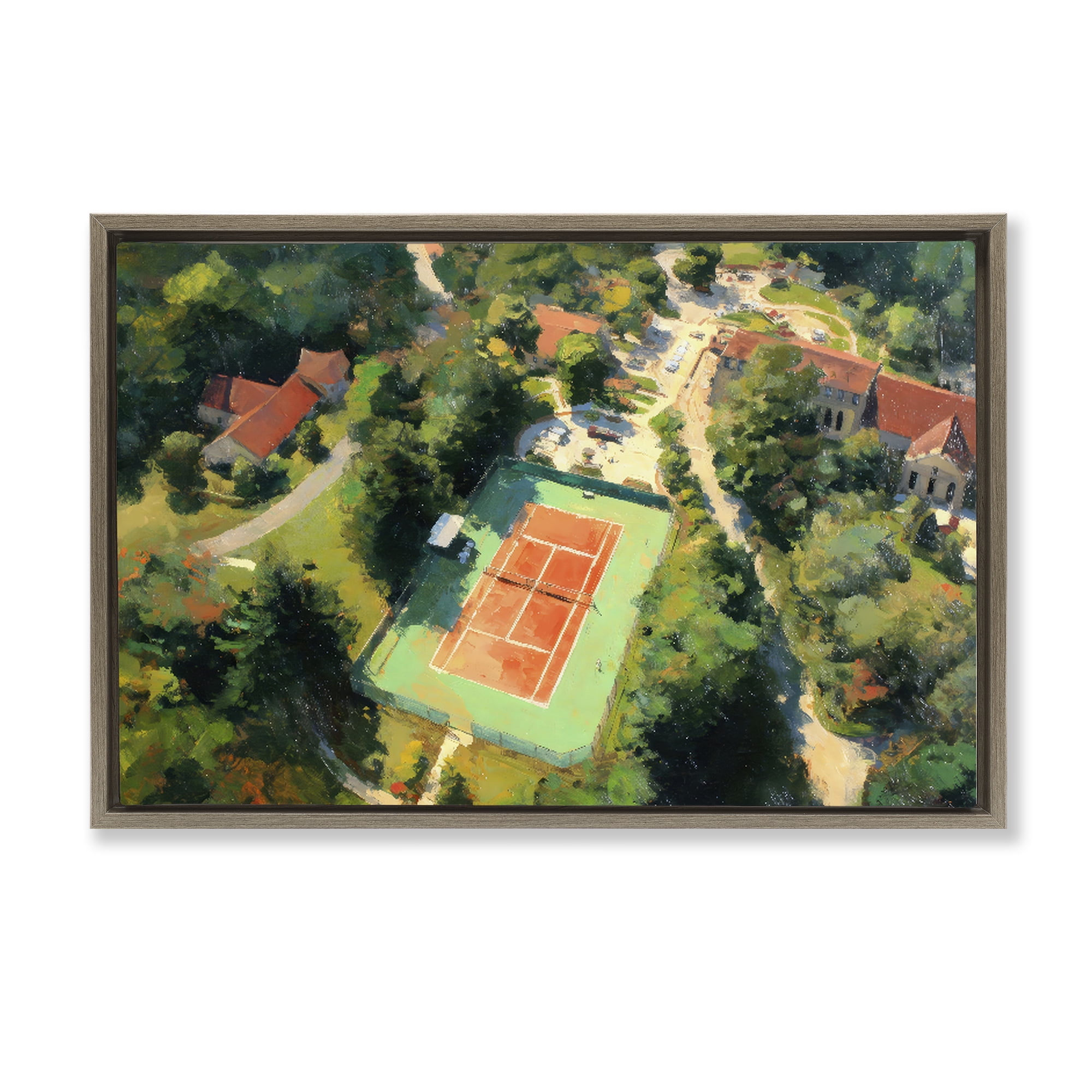 Stupell Industries Aerial Tennis Court Park Brown Framed Floater Canvas Wall Art, design by Petal Prints Design
