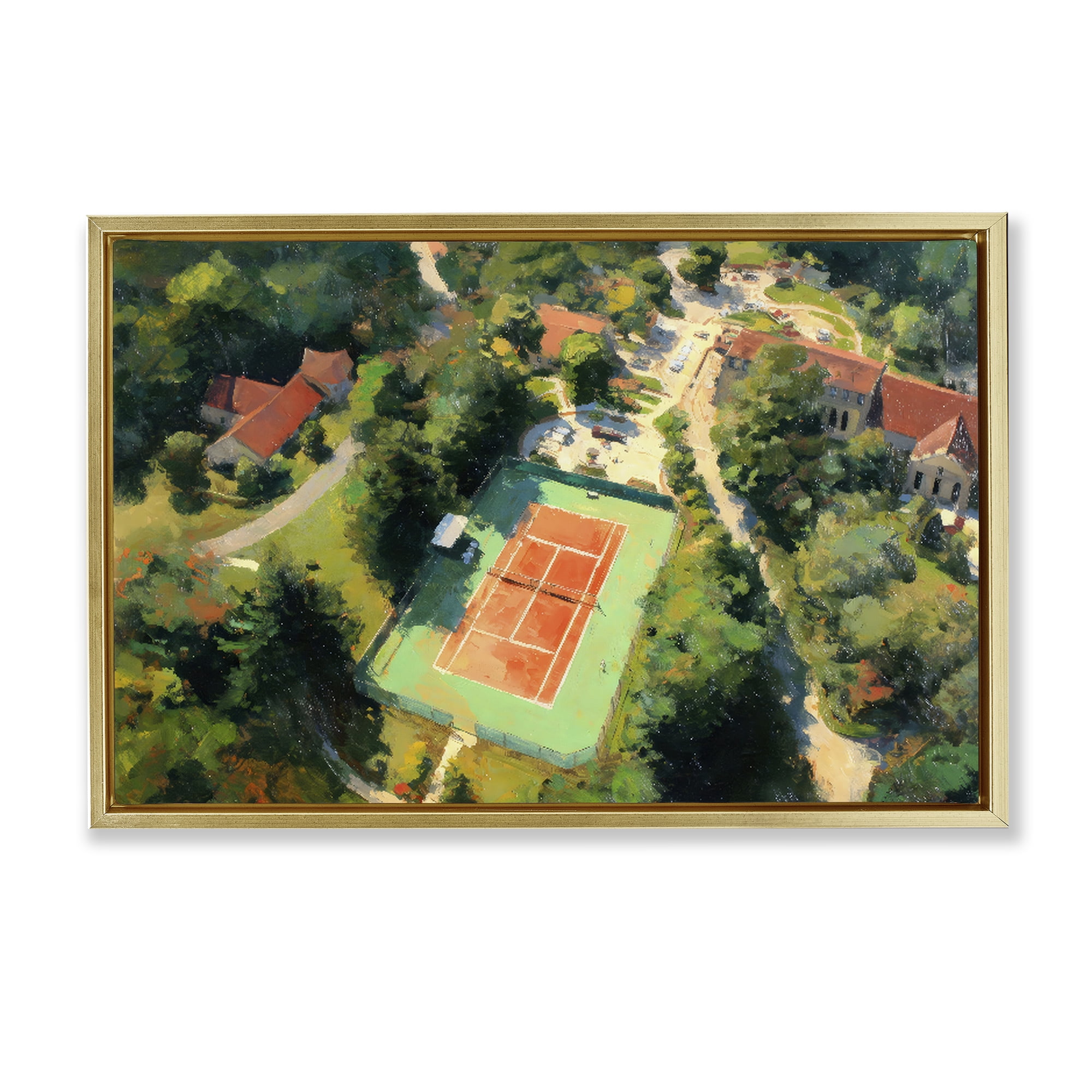 Stupell Industries Aerial Tennis Court Park Gold Framed Floater Canvas Wall Art, design by Petal Prints Design