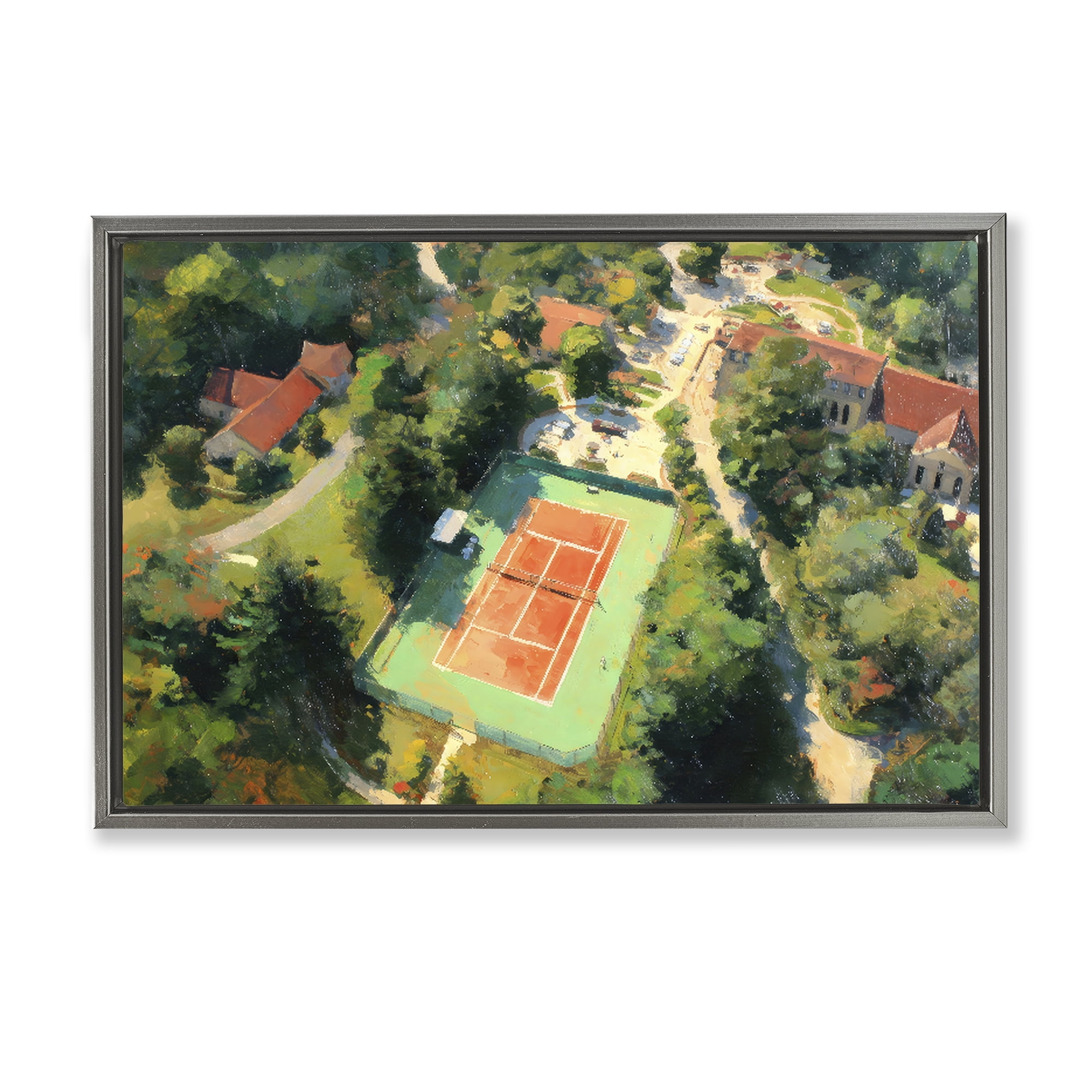 Stupell Industries Aerial Tennis Court Park Gray Framed Floater Canvas Wall Art, design by Petal Prints Design