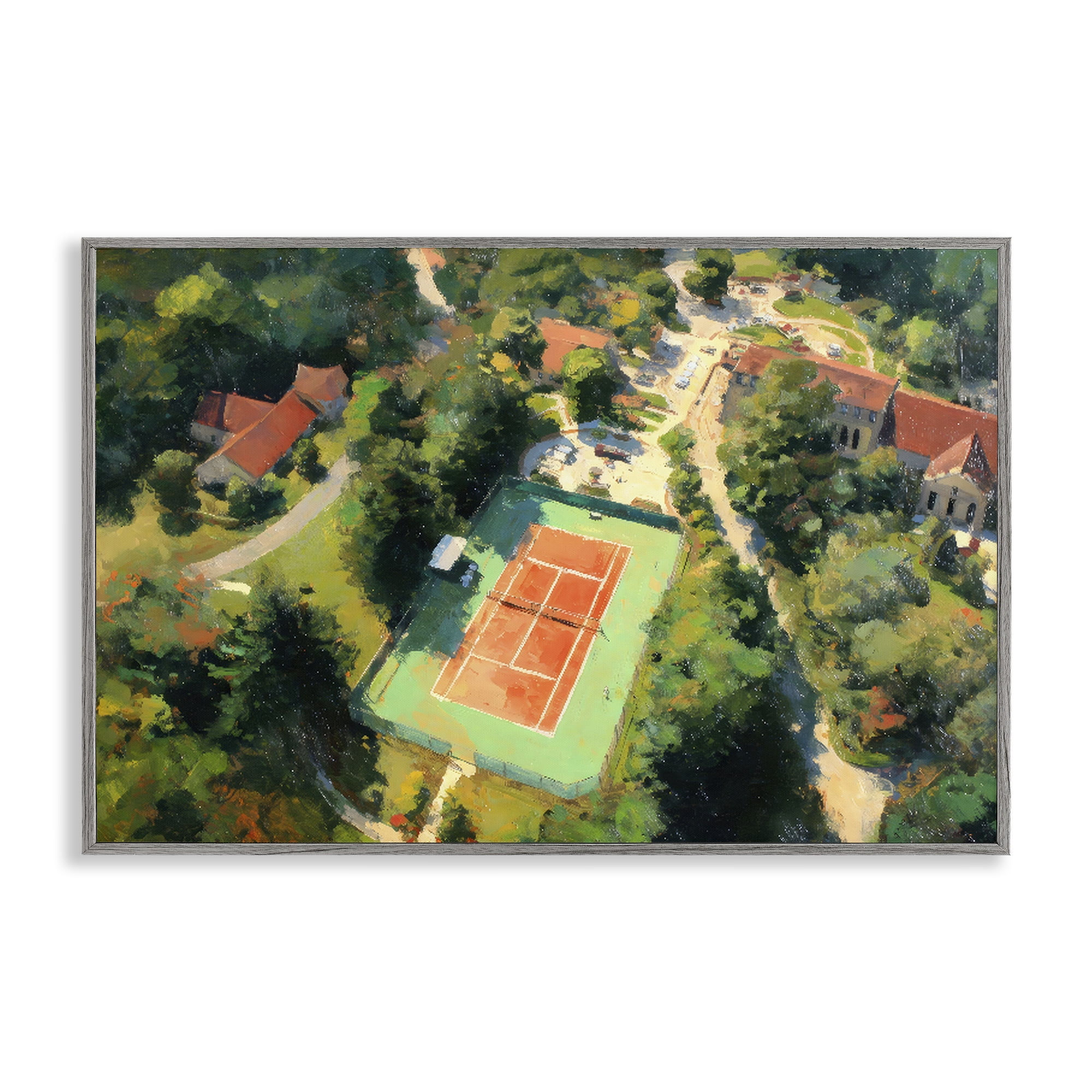 Stupell Industries Aerial Tennis Court Park Gray Framed Giclee Art, design by Petal Prints Design