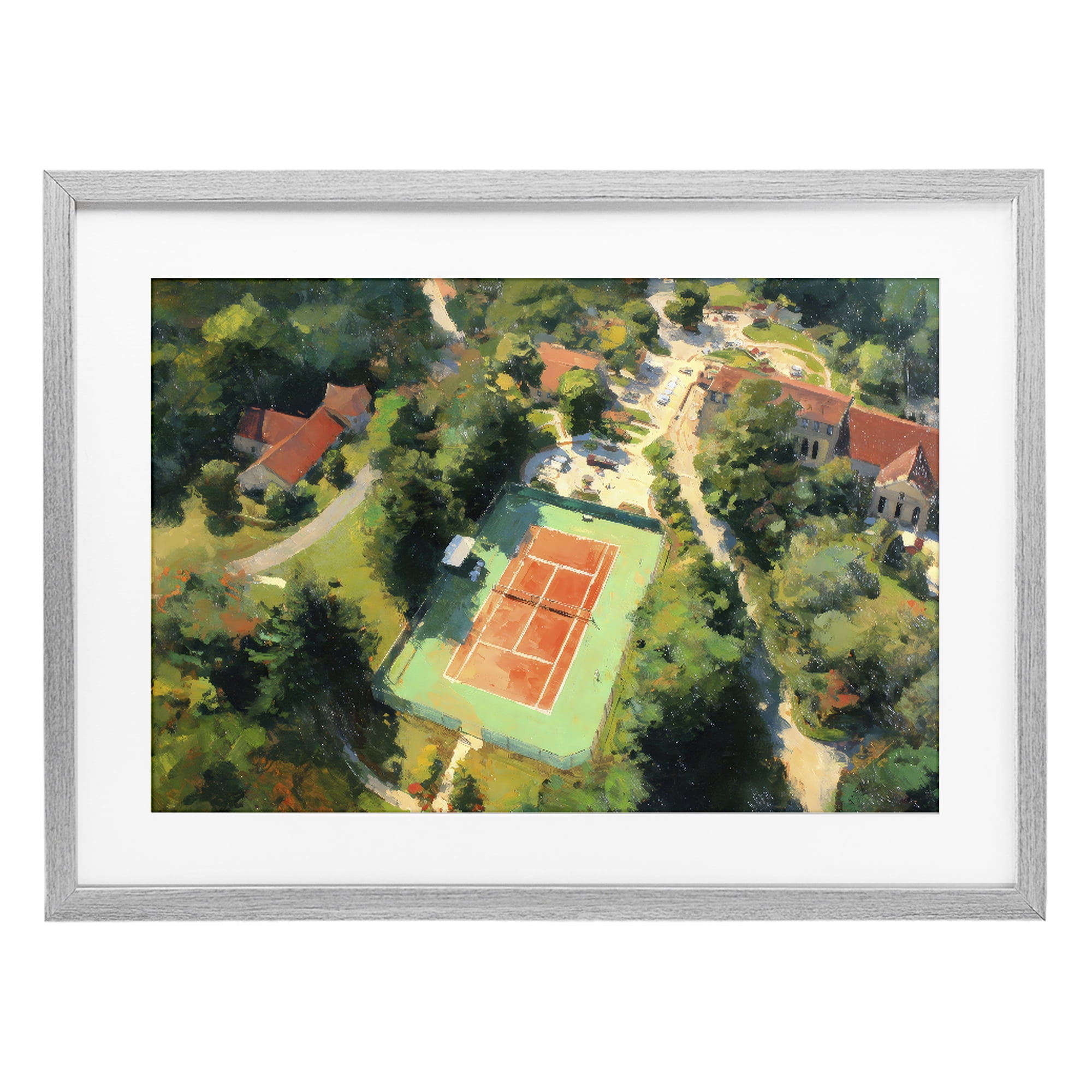 Stupell Industries Aerial Tennis Court Park Gray Framed Print Under Glass, design by Petal Prints Design