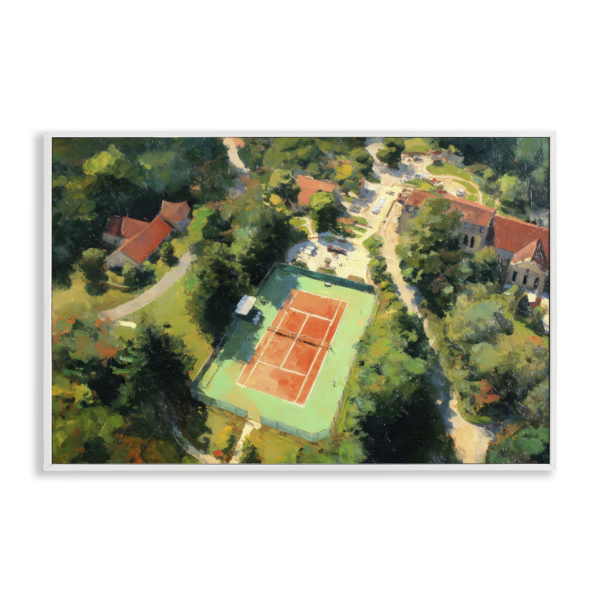 Stupell Industries Aerial Tennis Court Park White Framed Giclee Art, design by Petal Prints Design