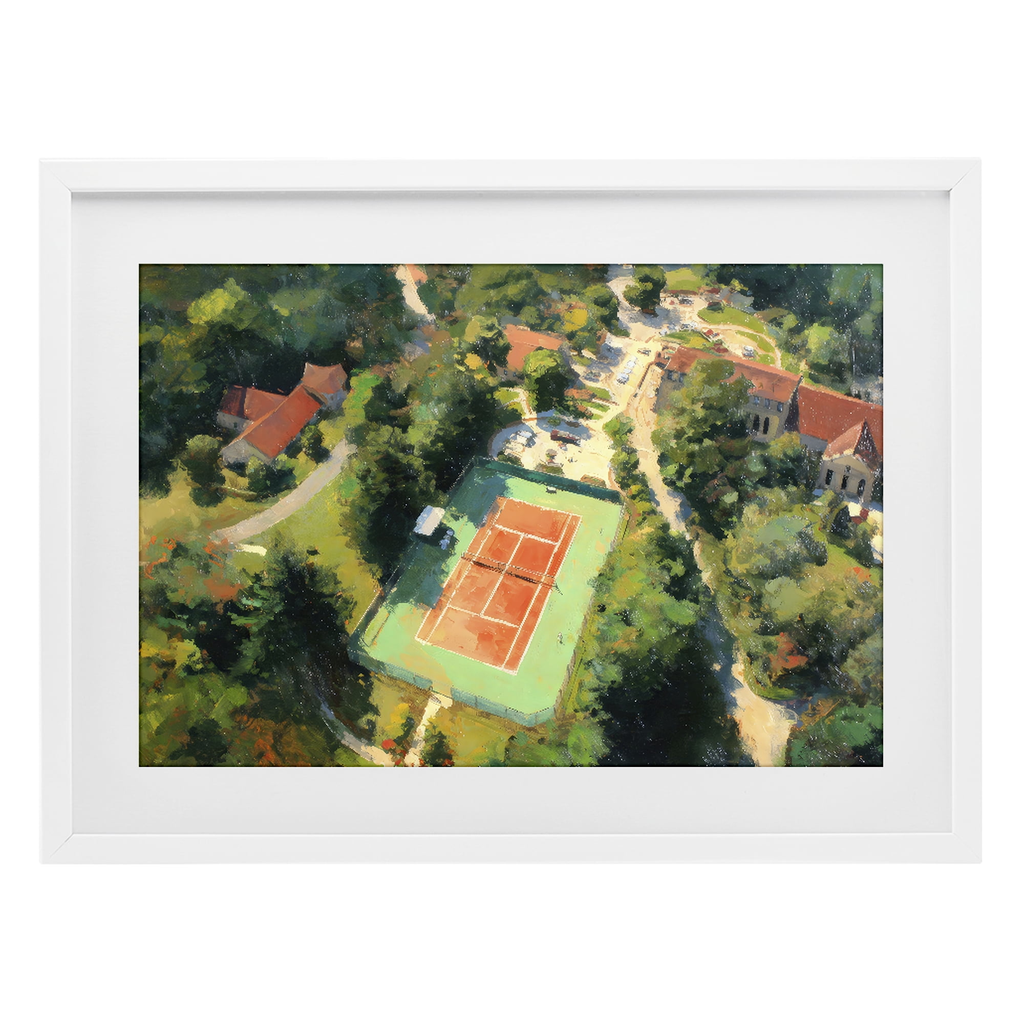 Stupell Industries Aerial Tennis Court Park White Framed Print Under Glass, design by Petal Prints Design