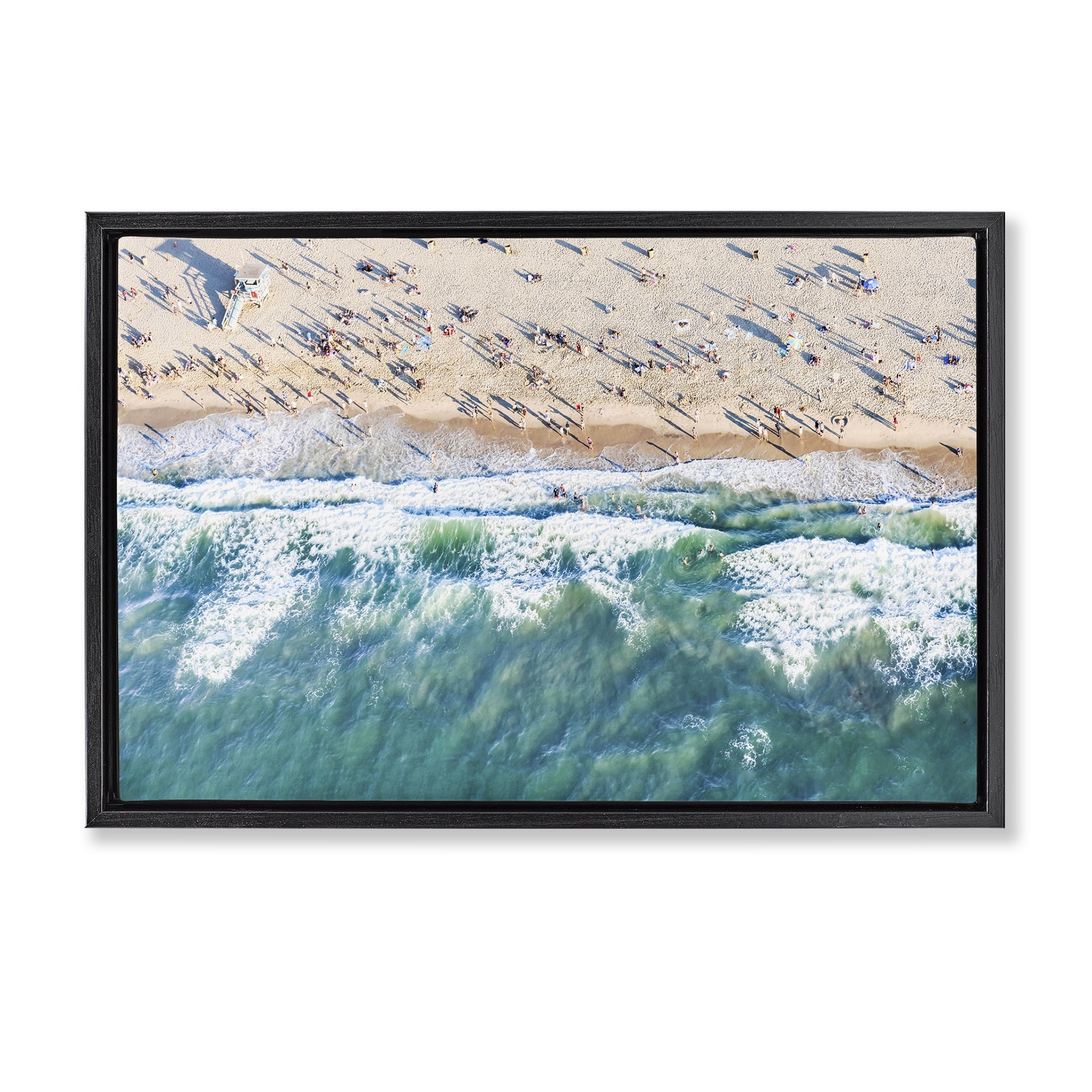 Stupell Industries Aerial Tide Beach Foam Nautical & Beach Photography Black Floater Framed Canvas Art Print Wall Art, 25 x 17