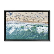 Stupell Industries Aerial Tide Beach Foam Nautical & Beach Photography Black Floater Framed Canvas Art Print Wall Art, 25 x 17