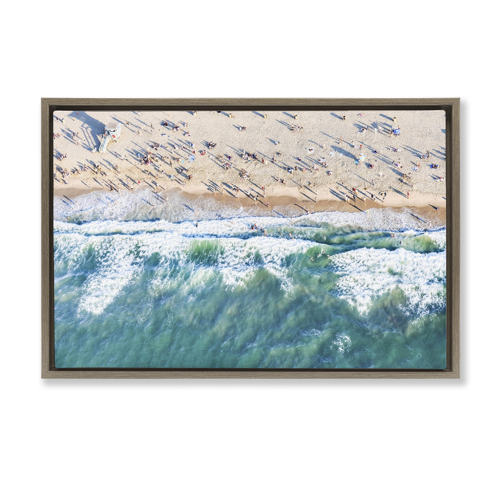 Stupell Industries Aerial Tide Beach Foam Nautical & Beach Photography Brown Floater Framed Canvas Art Print Wall Art, 25 x 17