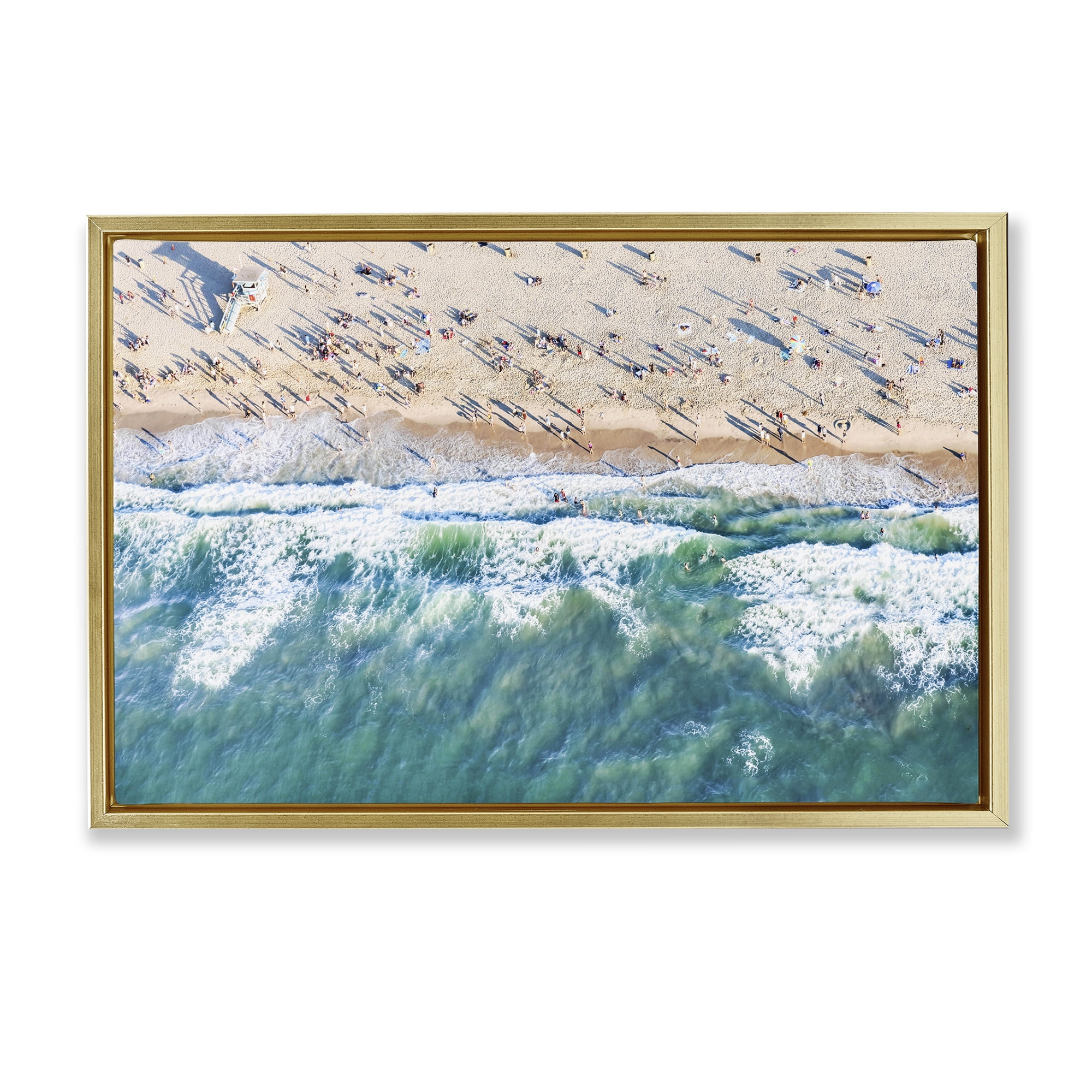 Stupell Industries Aerial Tide Beach Foam Nautical & Beach Photography Gold Floater Framed Canvas Art Print Wall Art, 31 x 21