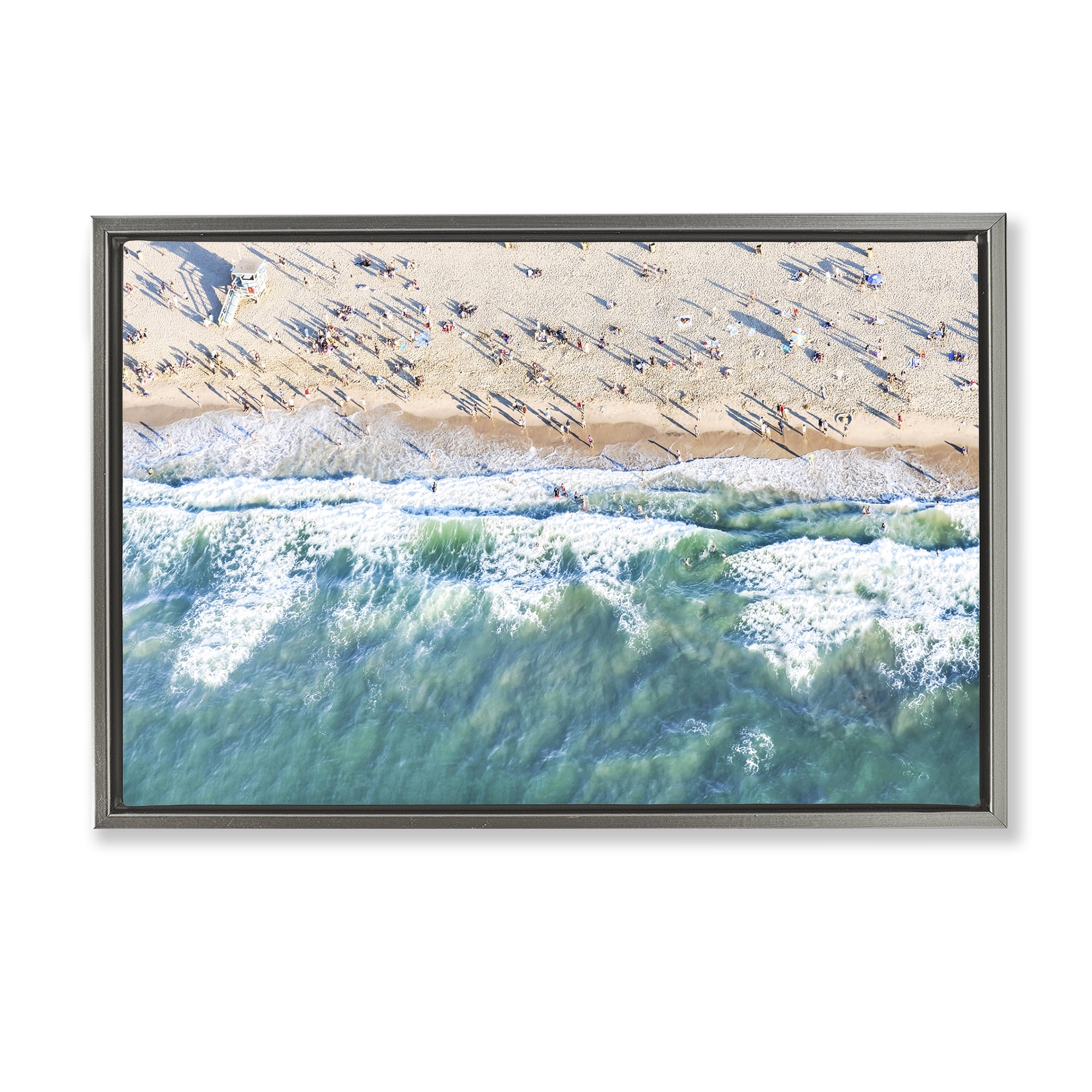 Stupell Industries Aerial Tide Beach Foam Nautical & Beach Photography Gray Floater Framed Canvas Art Print Wall Art, 25 x 17