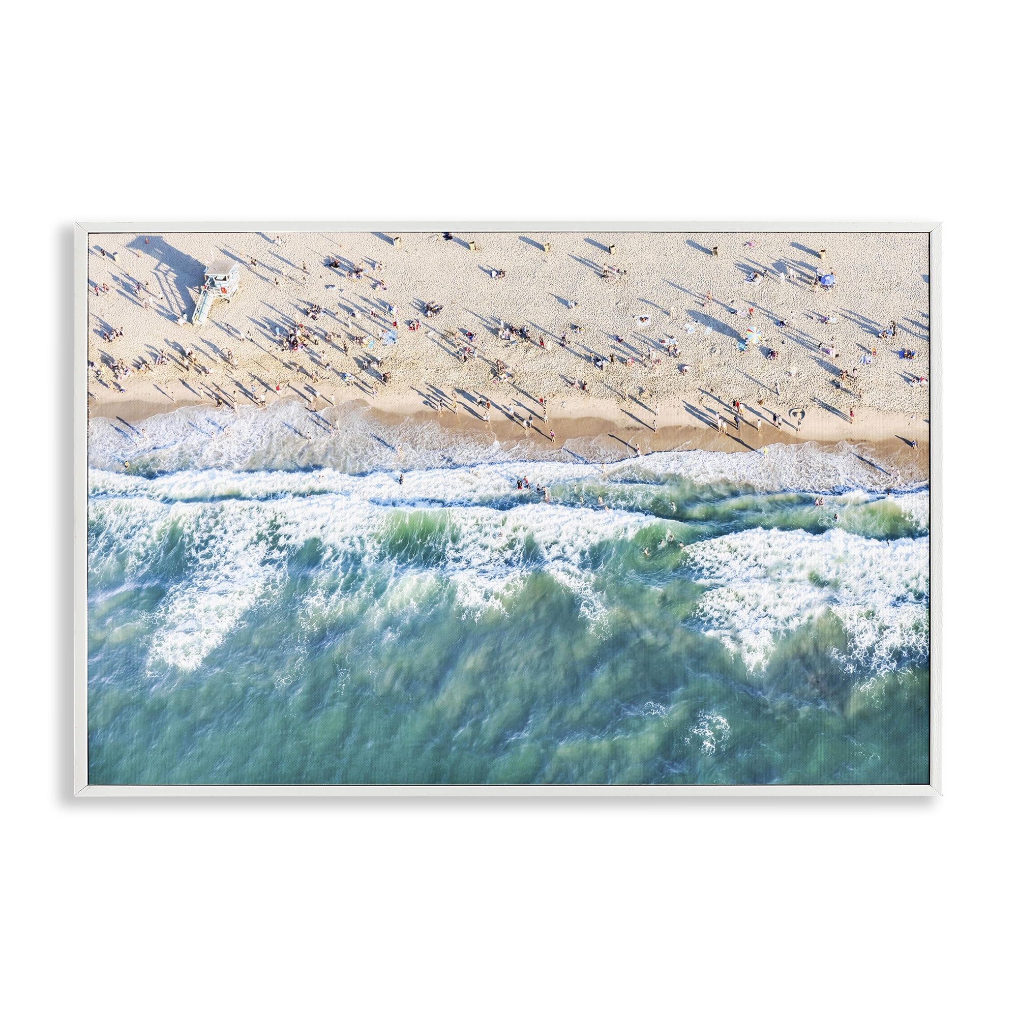 Stupell Industries Aerial Tide Beach Foam Nautical & Beach Photography White Framed Art Print Wall Art, 30 x 20