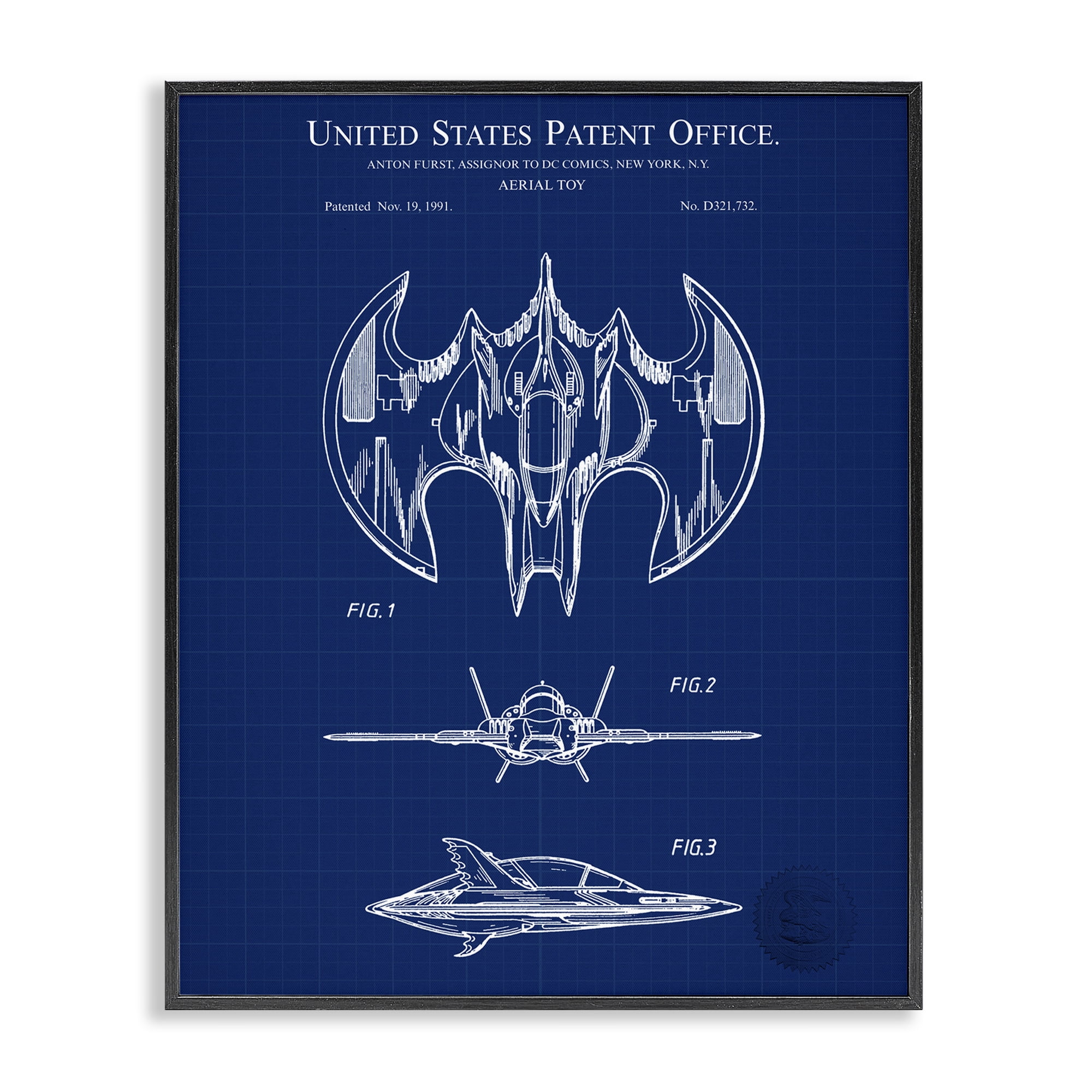 Stupell Industries Aerial Toy Blueprint Transportation Painting Black Framed Art Print Wall Art, 16 x 20