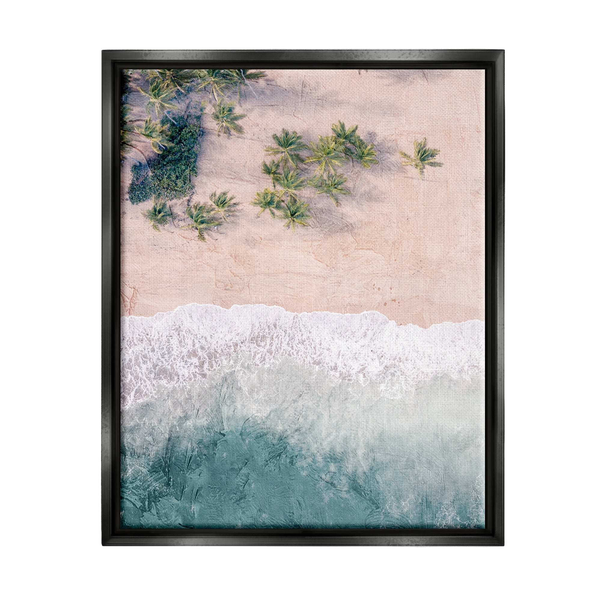 Stupell Industries Aerial Tropical Beach Landscape Painting Black Floater Framed Canvas Art Print Wall Art, 17 x 21