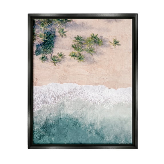 Stupell Industries Aerial Tropical Beach Landscape Painting Black Floater Framed Canvas Art Print Wall Art, 25 x 31