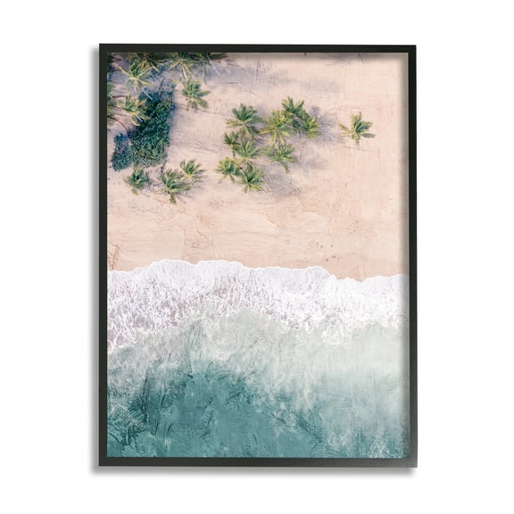 Stupell Industries Aerial Tropical Beach Landscape Painting Black Framed Art Print Wall Art, 11 x 14