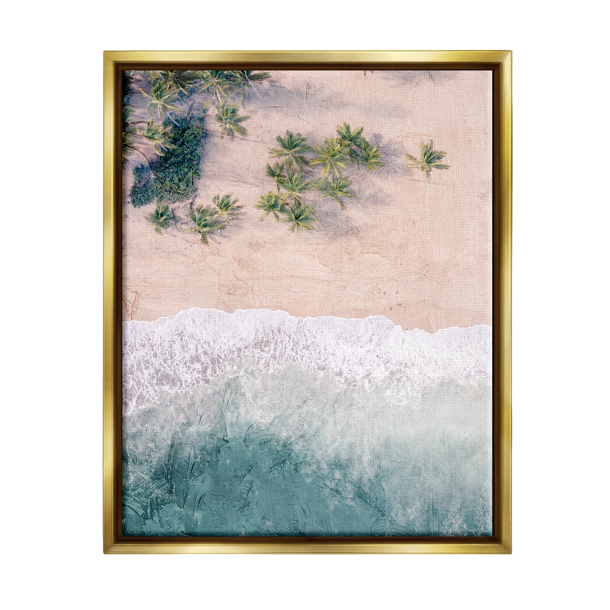 Stupell Industries Aerial Tropical Beach Landscape Painting Gold Floater Framed Canvas Art Print Wall Art, 17 x 21