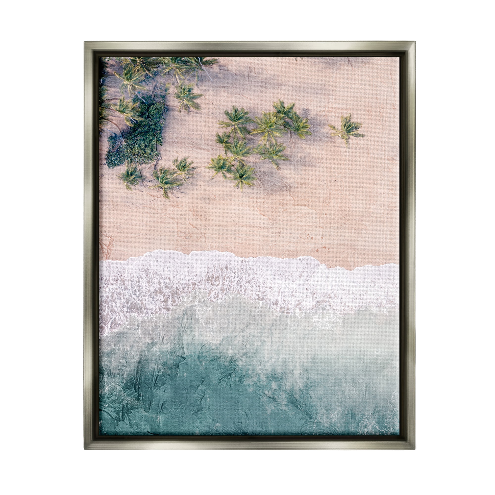 Stupell Industries Aerial Tropical Beach Landscape Painting Gray Floater Framed Canvas Art Print Wall Art, 25 x 31