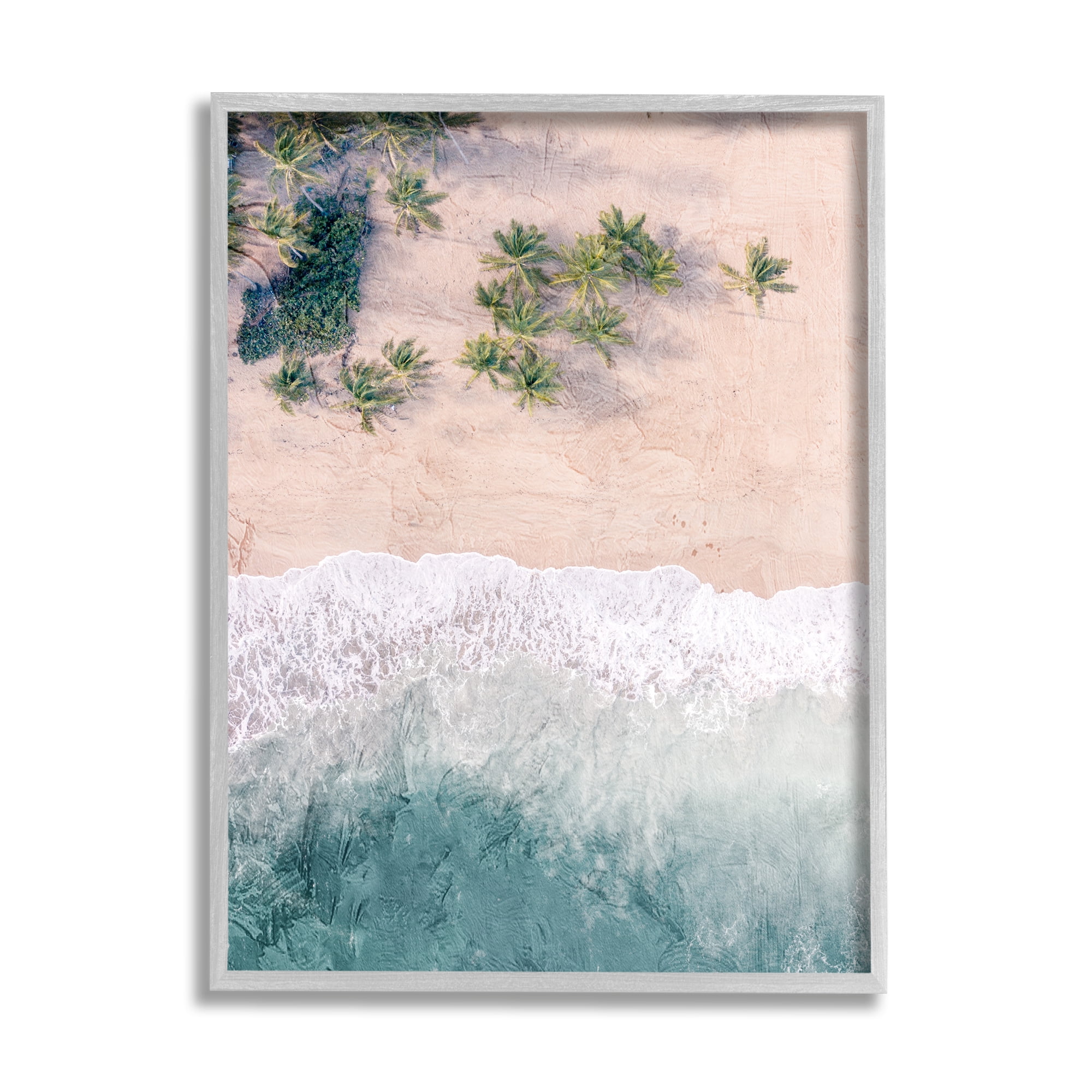 Stupell Industries Aerial Tropical Beach Landscape Painting Gray Framed Art Print Wall Art, 24 x 30