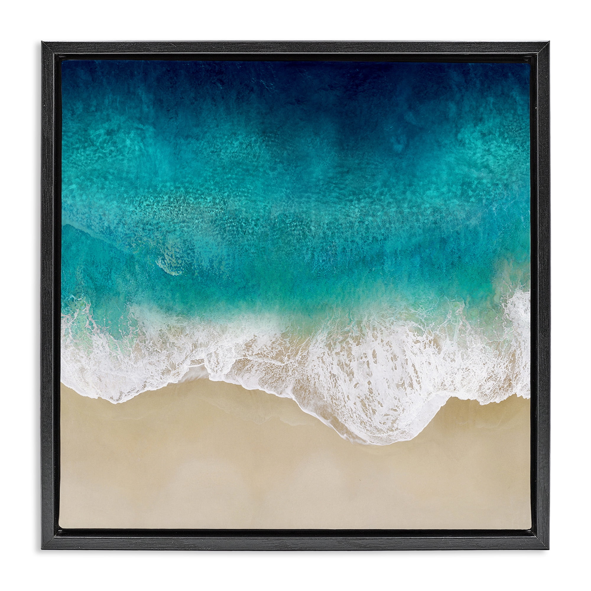 Stupell Industries Aerial Tropical Blue Tide Nature Painting Black Floater Framed Canvas Art Print Wall Art, 25 x 25