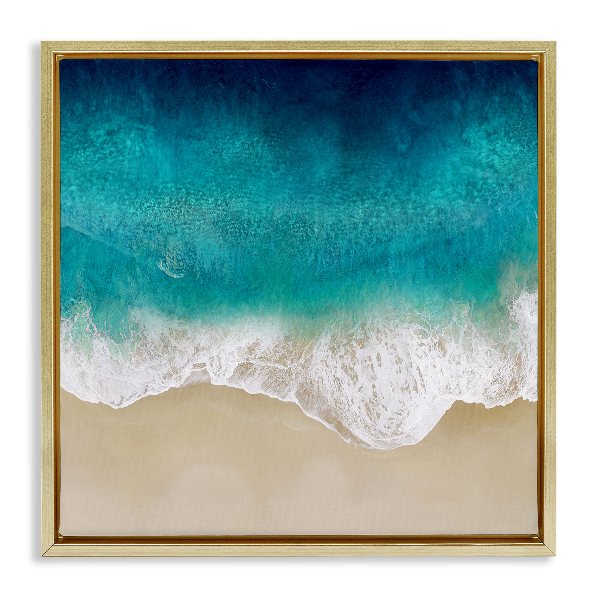 Stupell Industries Aerial Tropical Blue Tide Nature Painting Gold Floater Framed Canvas Art Print Wall Art, 25 x 25