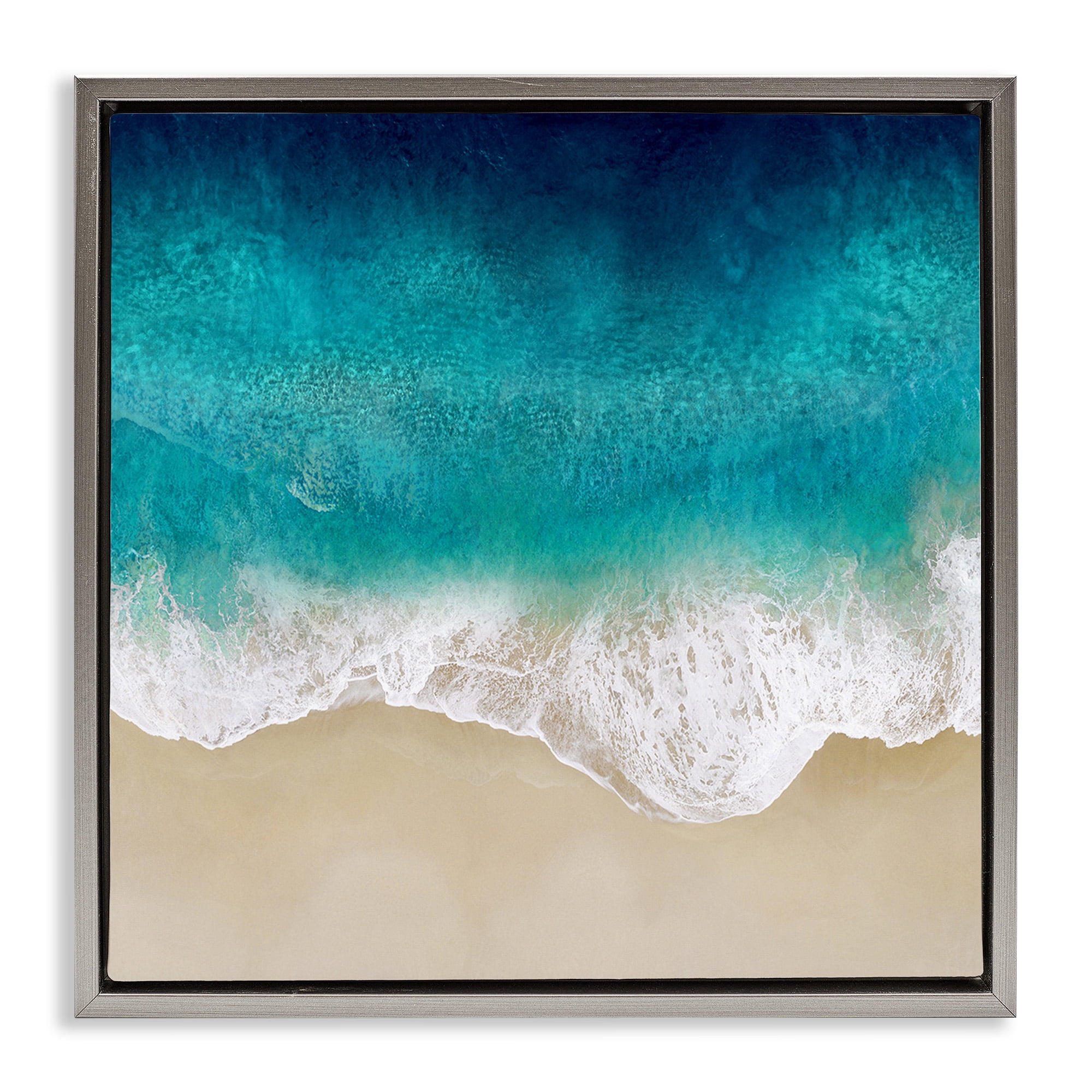 Stupell Industries Aerial Tropical Blue Tide Nature Painting Gray Floater Framed Canvas Art Print Wall Art, 18 x 18