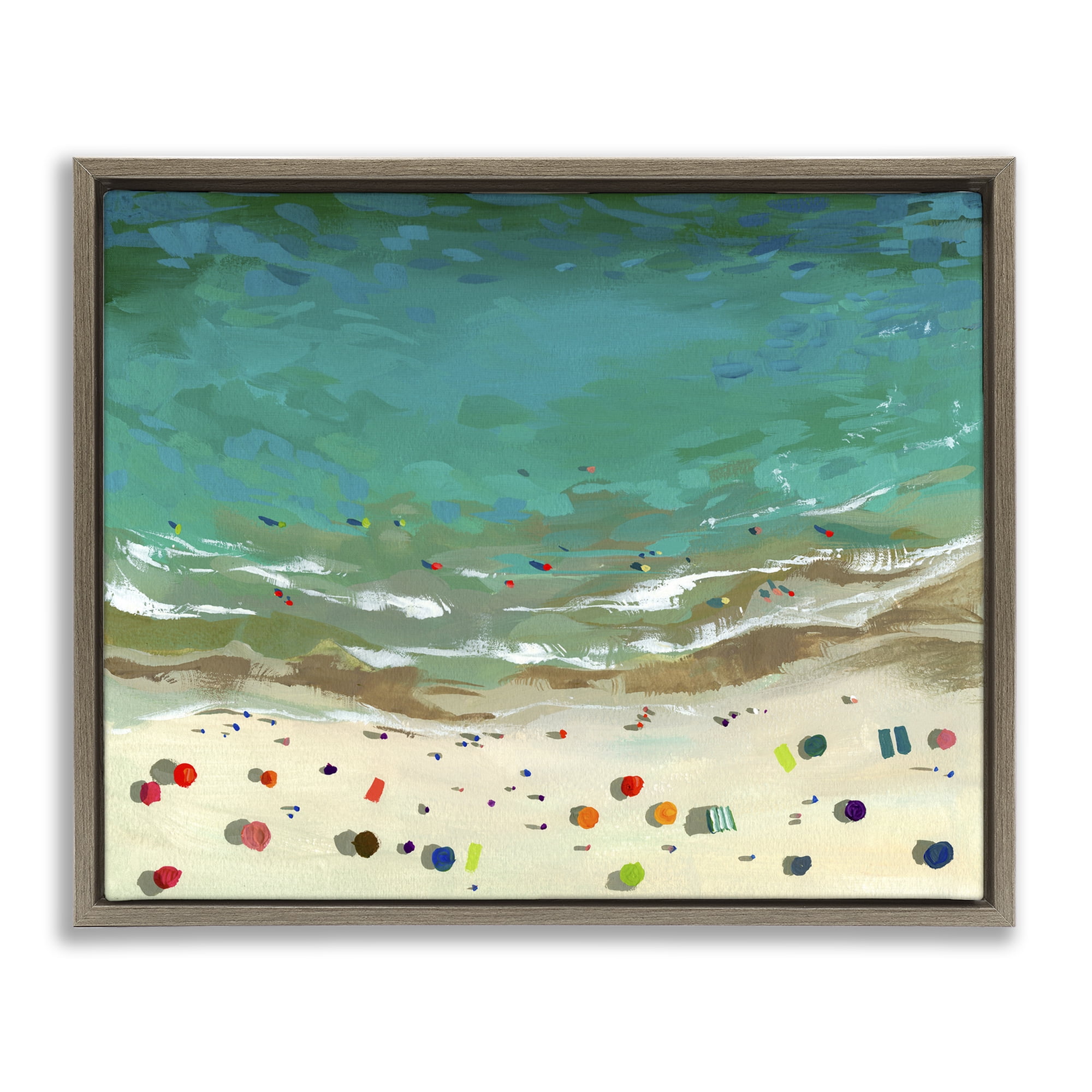 Stupell Industries Aerial Turquoise Shoreline Brown Framed Floater Canvas Wall Art, design by Brook Page