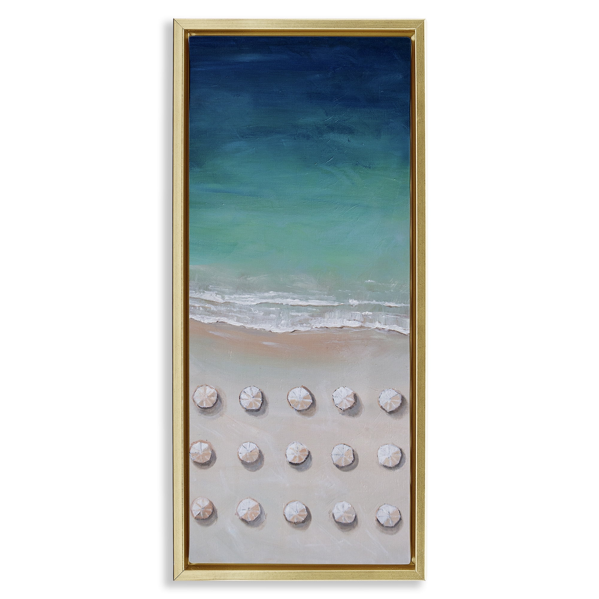 Gold Framed Coastal Beach Umbrella Canvas Print, 15 x 31