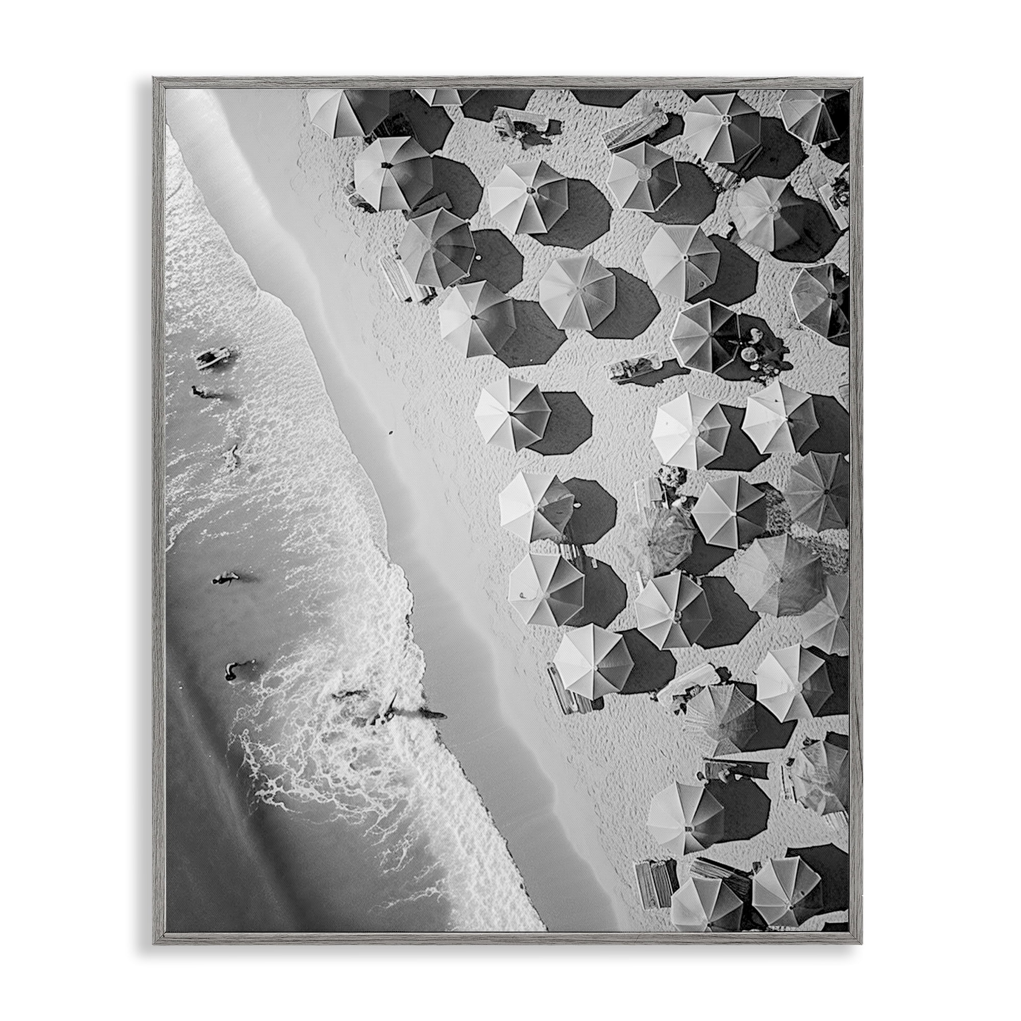 Stupell Industries Aerial View Beach People Photography Gray Framed Art Print Wall Art, 16 x 20