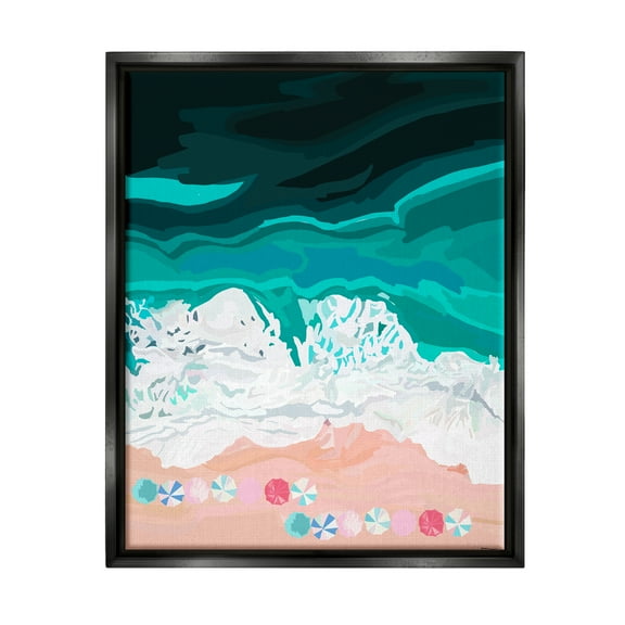 Stupell Industries Aerial View Beach Umbrellas Coastal Painting Black Floater Framed Art Print Wall Art