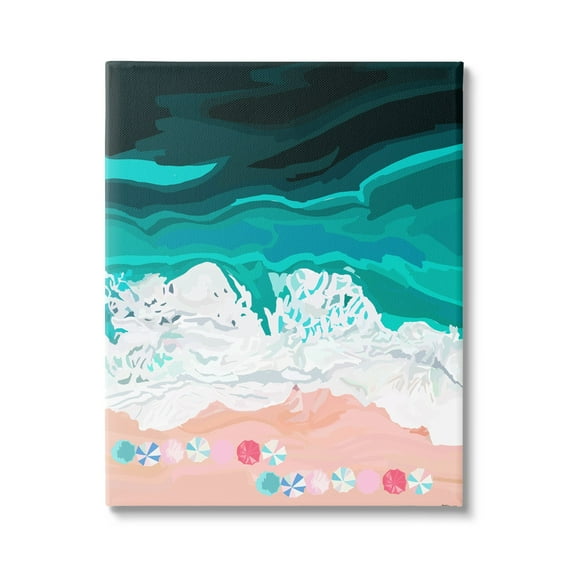 Stupell Industries Aerial View Beach Umbrellas Coastal Painting Gallery Wrapped Canvas Print Wall Art