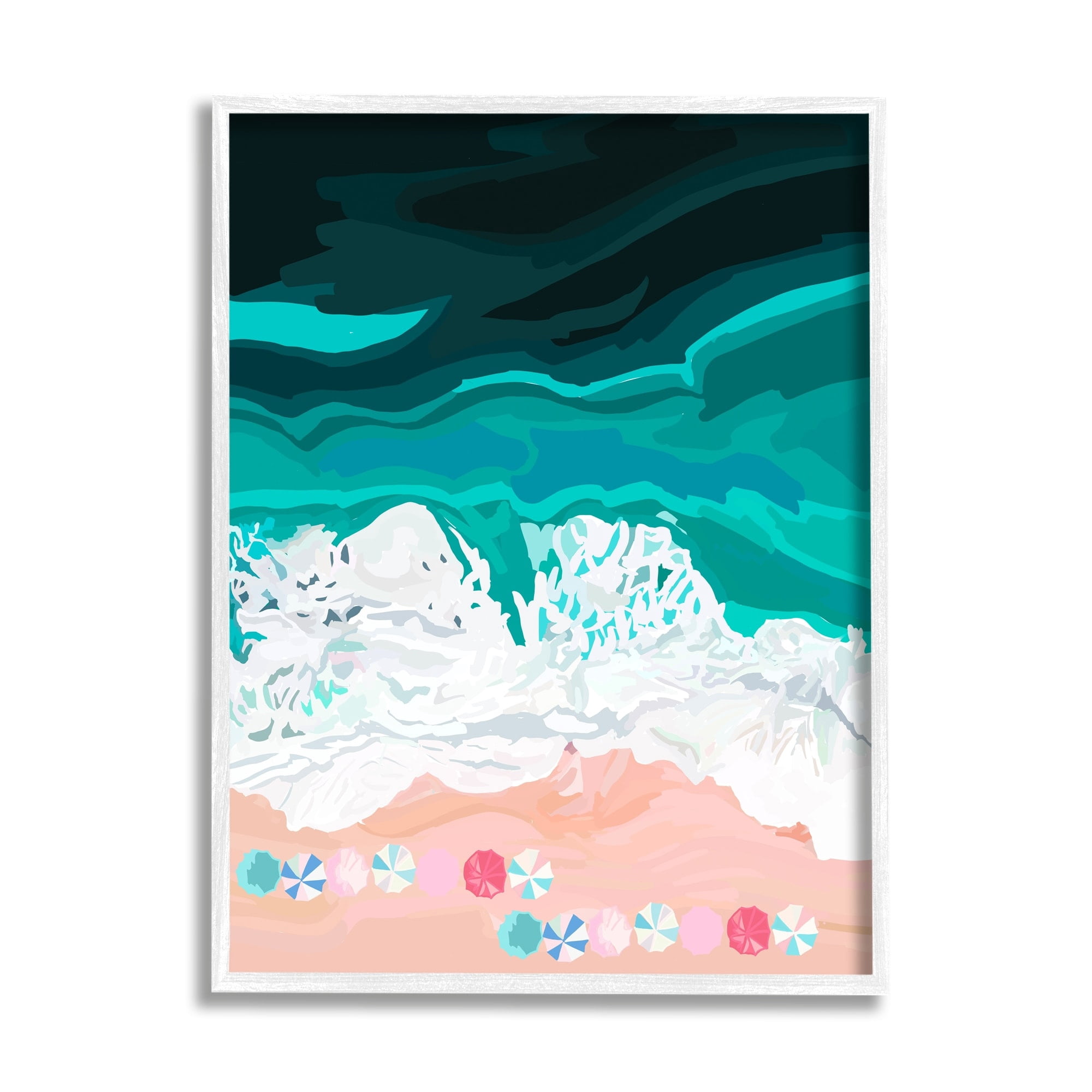 Stupell Industries Aerial View Beach Umbrellas Coastal Painting White Framed Art Print Wall Art