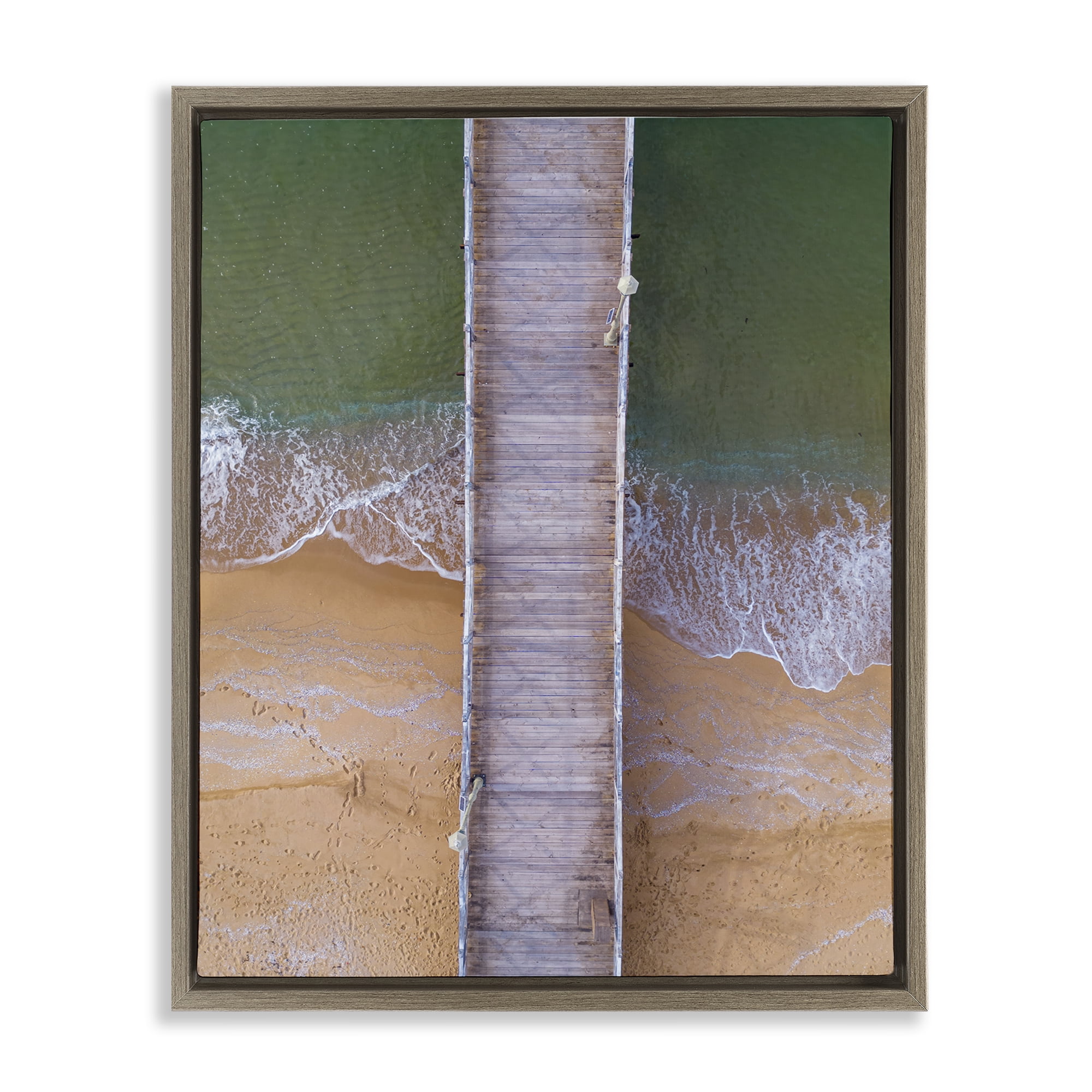 Stupell Industries Aerial View Boardwalk Landscape & Nature Photography Brown Floater Framed Canvas Art Print Wall Art, 25 x 31