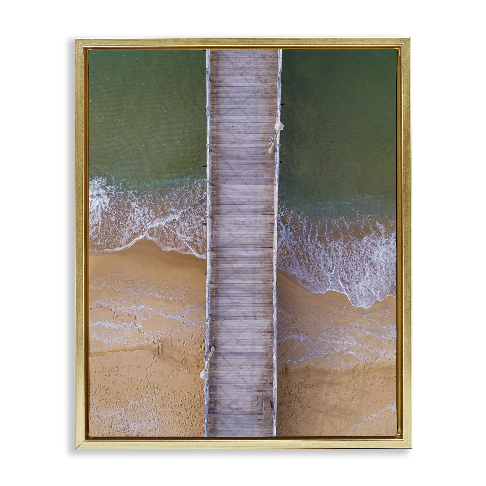 Stupell Industries Aerial View Boardwalk Landscape & Nature Photography Gold Floater Framed Canvas Art Print Wall Art, 25 x 31