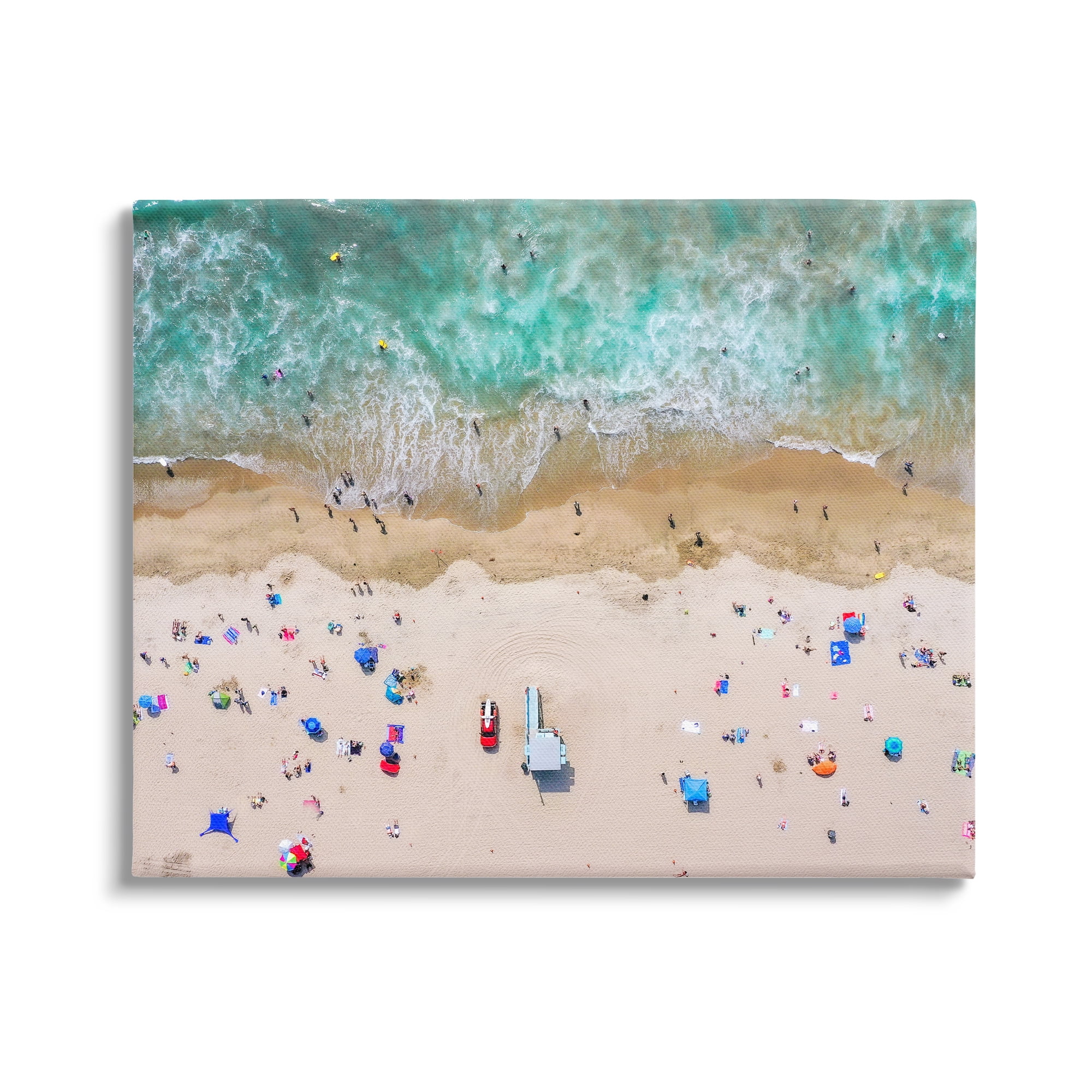 Stupell Industries Aerial View Busy Summer Beach Umbrellas People Swimming Photograph Gallery Wrapped Canvas Print Wall Art, Design by Jeff Poe Photography