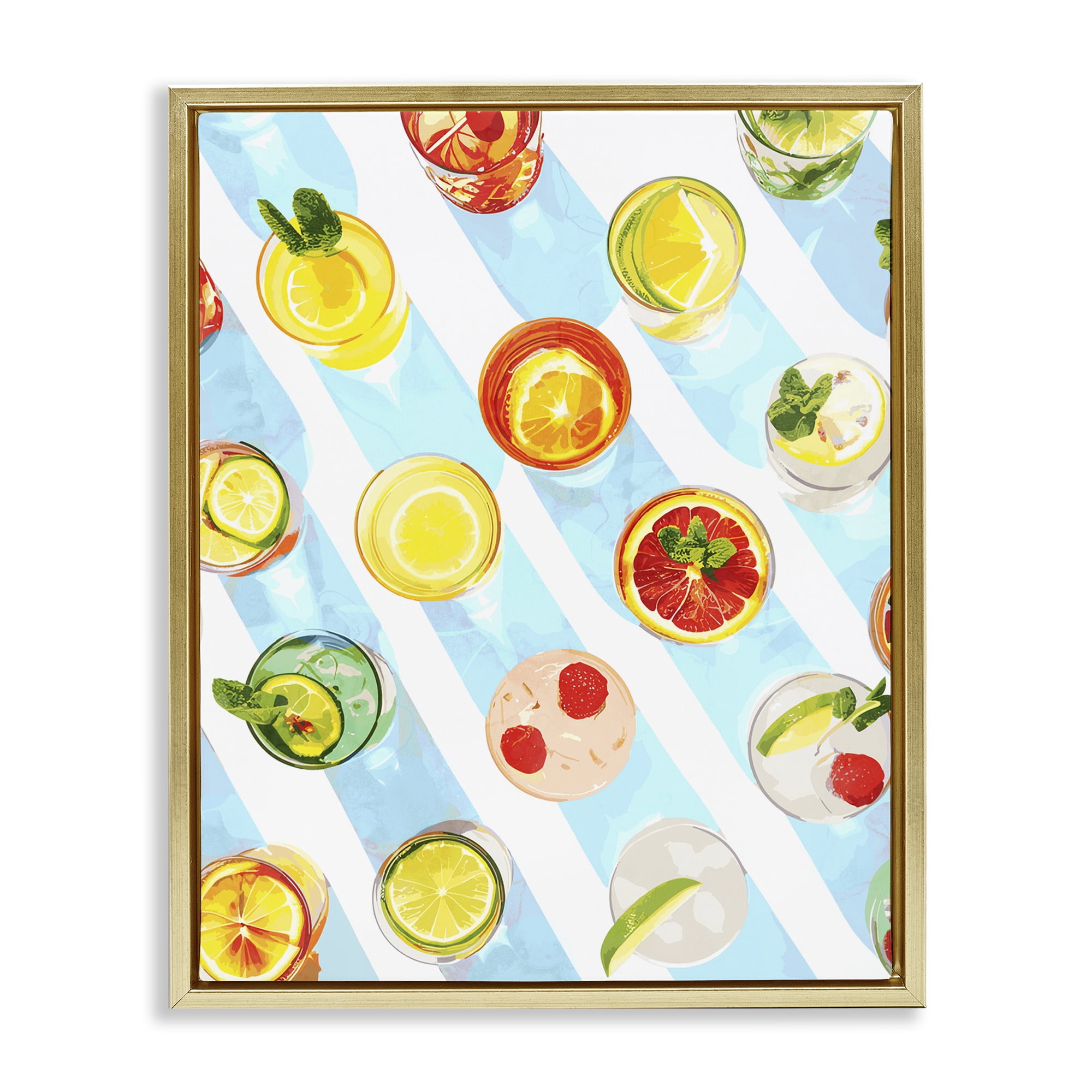 Stupell Industries Aerial View Cocktails Food & Beverage Painting Gold Floater Framed Canvas Art Print Wall Art, 17 x 21