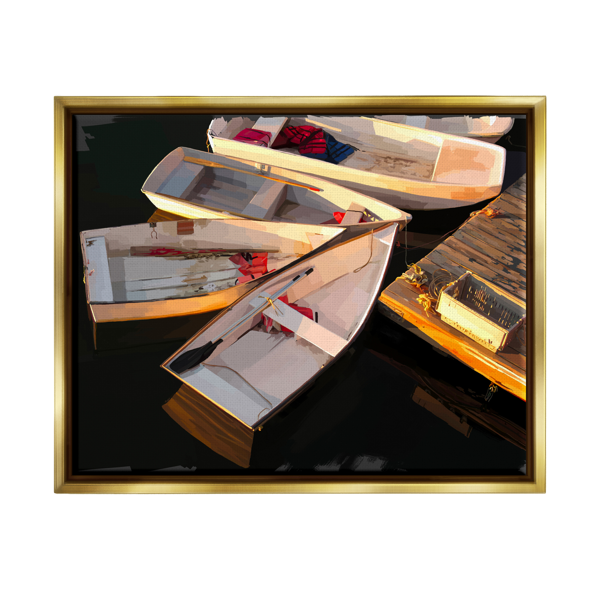 Stupell Industries Aerial View Docked Boats At Lake Coastal Photography Gold Floater Framed Art Print Wall Art