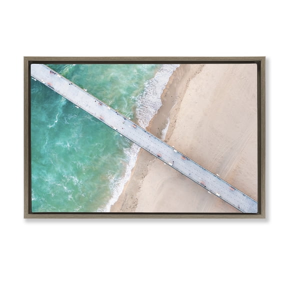Stupell Industries Aerial View Pier Beach Brown Framed Floater Canvas Wall Art, design by Jeff Poe Photography