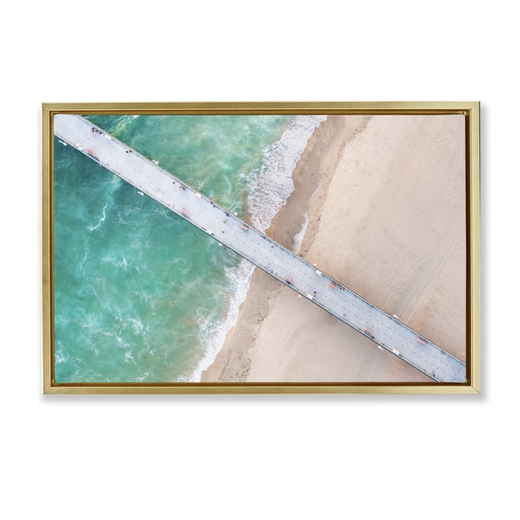 Stupell Industries Aerial View Pier Beach Gold Framed Floater Canvas Wall Art, design by Jeff Poe Photography