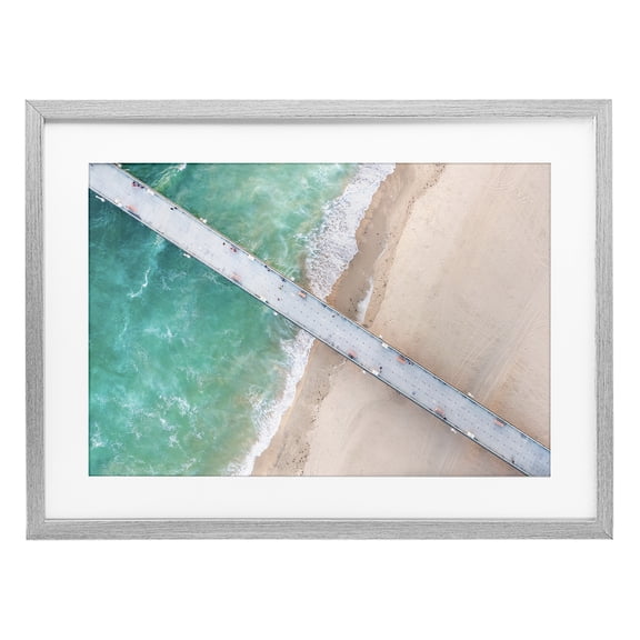 Stupell Industries Aerial View Pier Beach Gray Framed Print Under Glass, design by Jeff Poe Photography