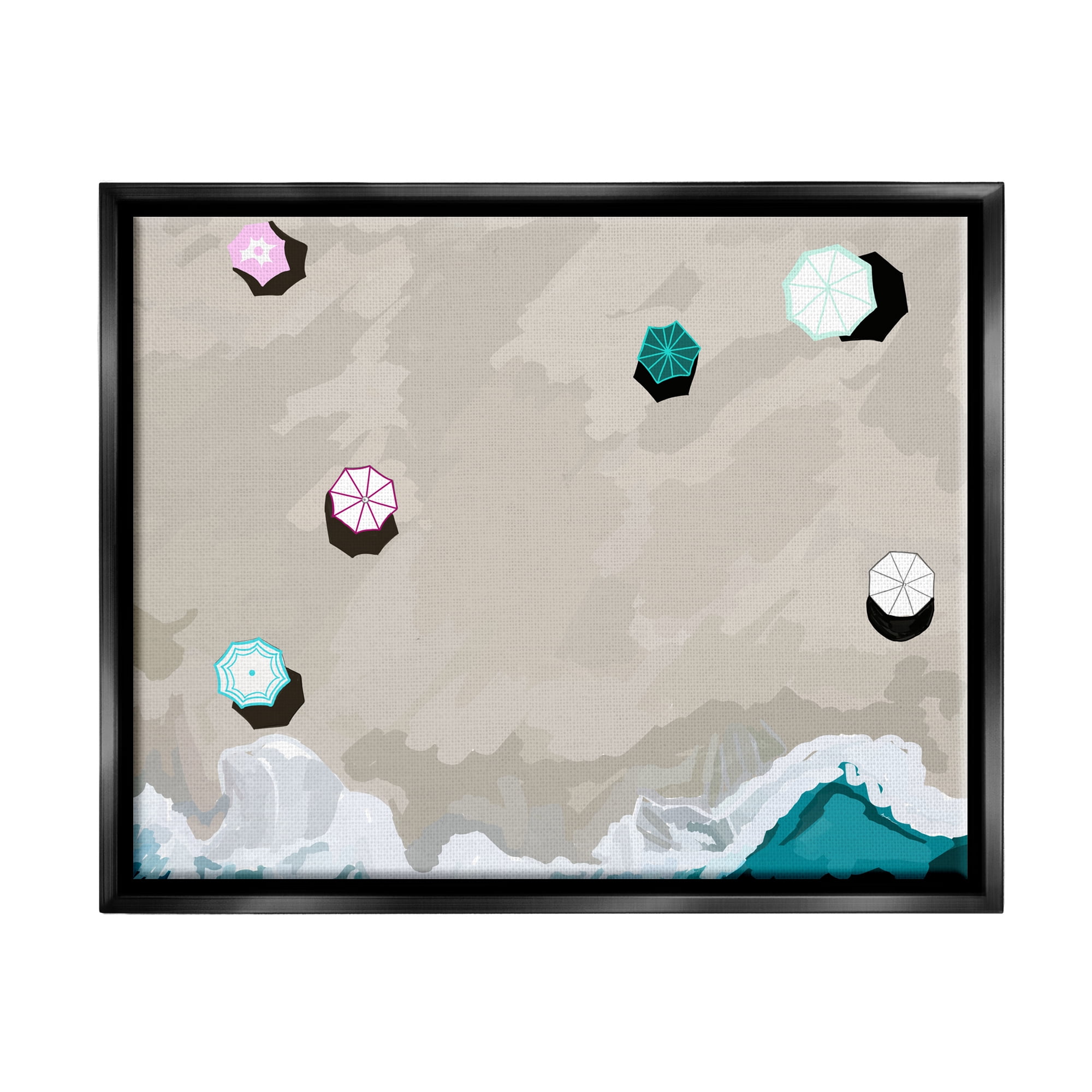 Stupell Industries Aerial View Shoreline Nature Painting Black Floater Framed Art Print Wall Art, 21 x 17