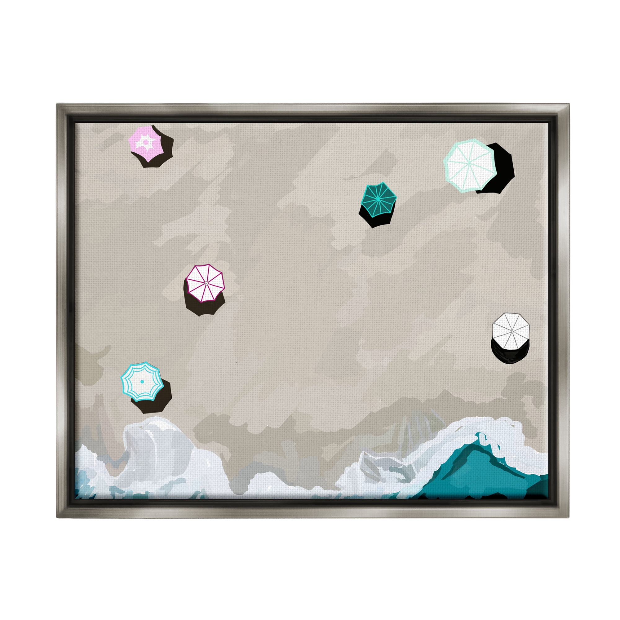 Stupell Industries Aerial View Shoreline Nature Painting Gray Floater Framed Art Print Wall Art, 21 x 17