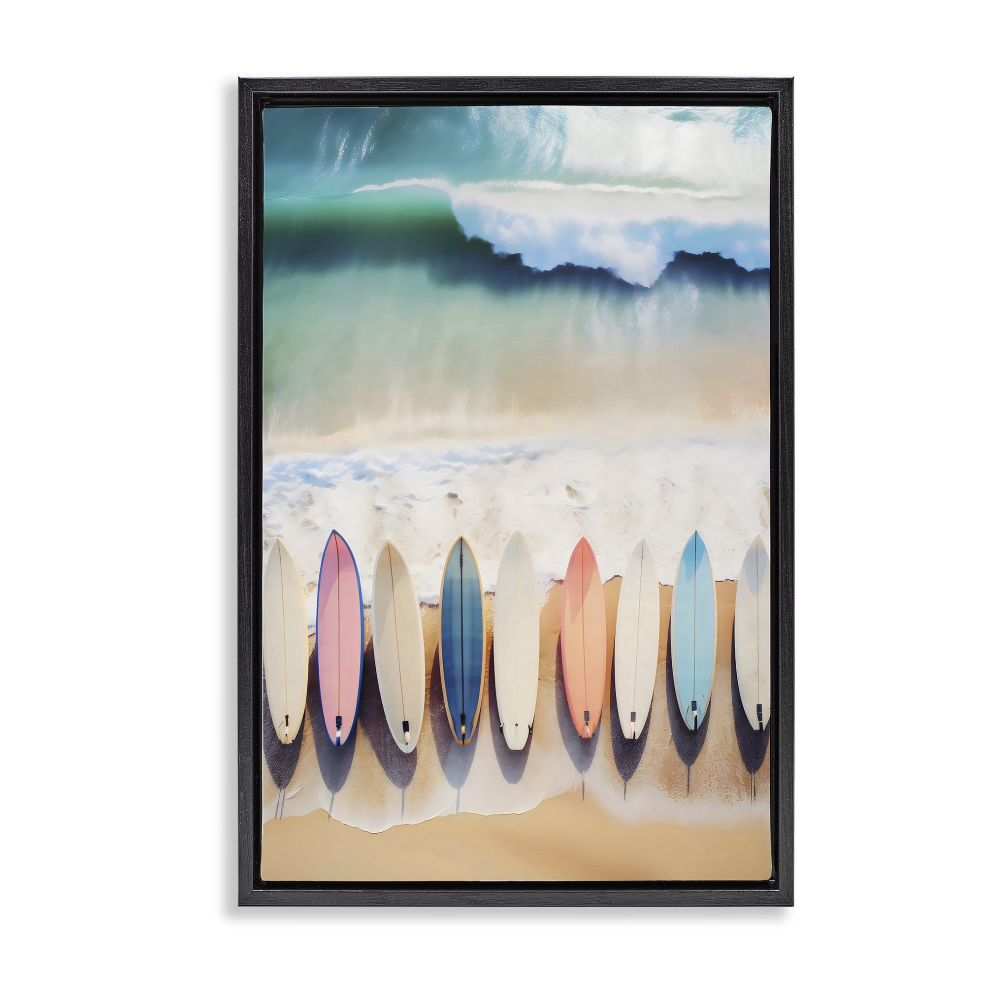 Stupell Industries Aerial View Surfboards Shoreline Black Framed Floater Canvas Wall Art, design by Creative Studio
