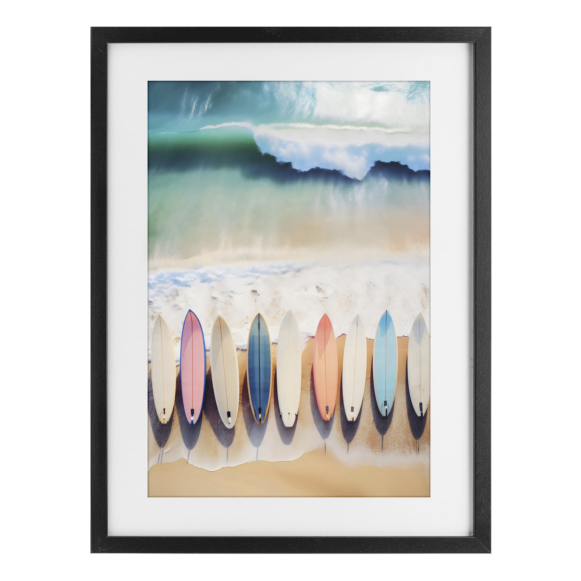 Stupell Industries Aerial View Surfboards Shoreline Black Framed Print Under Glass, design by Creative Studio
