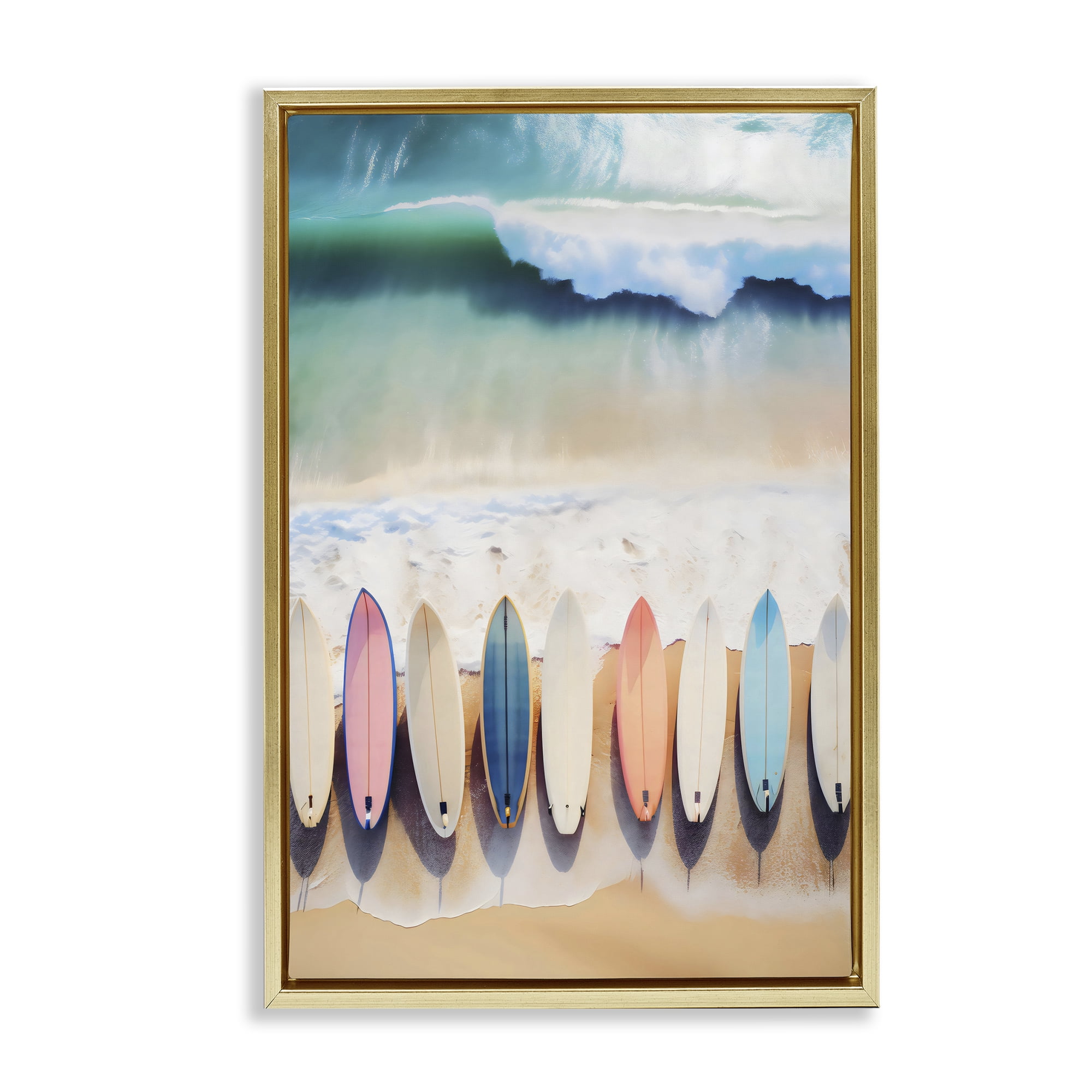 Stupell Industries Aerial View Surfboards Shoreline Gold Framed Floater Canvas Wall Art, design by Creative Studio
