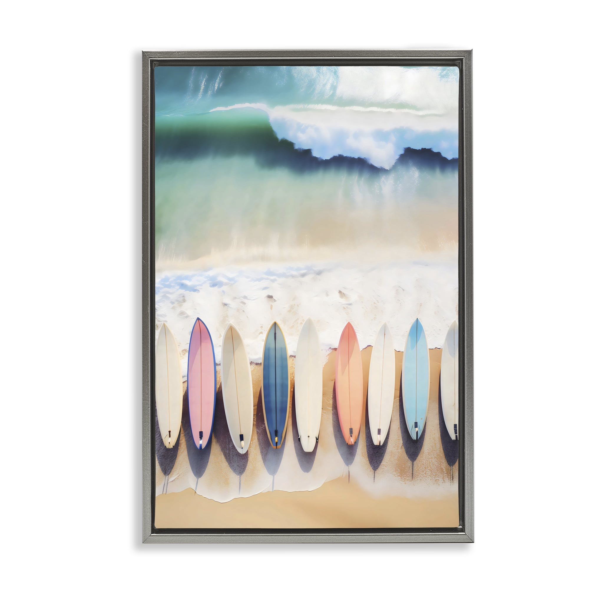 Stupell Industries Aerial View Surfboards Shoreline Gray Framed Floater Canvas Wall Art, design by Creative Studio