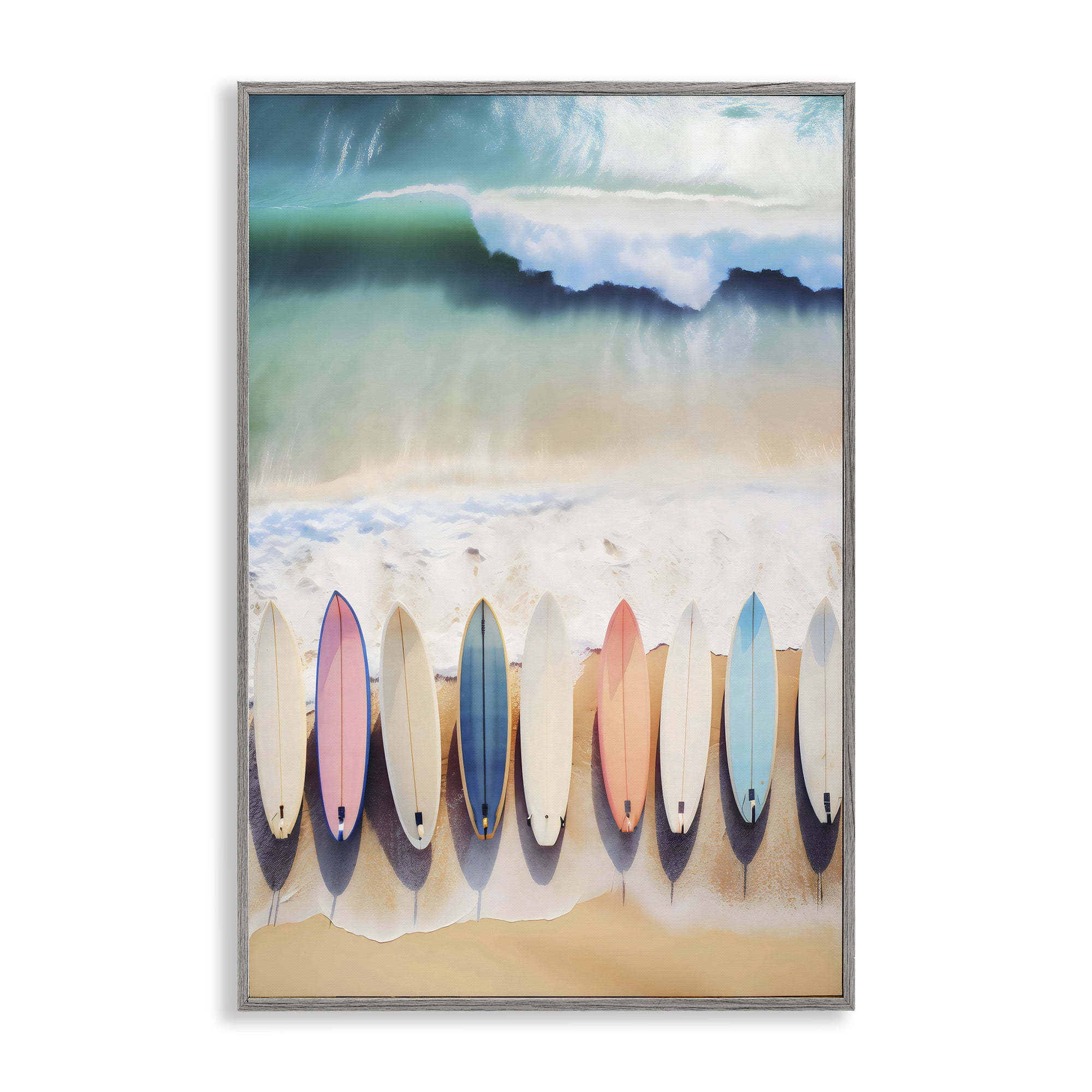 Stupell Industries Aerial View Surfboards Shoreline Gray Framed Giclee Art, design by Creative Studio