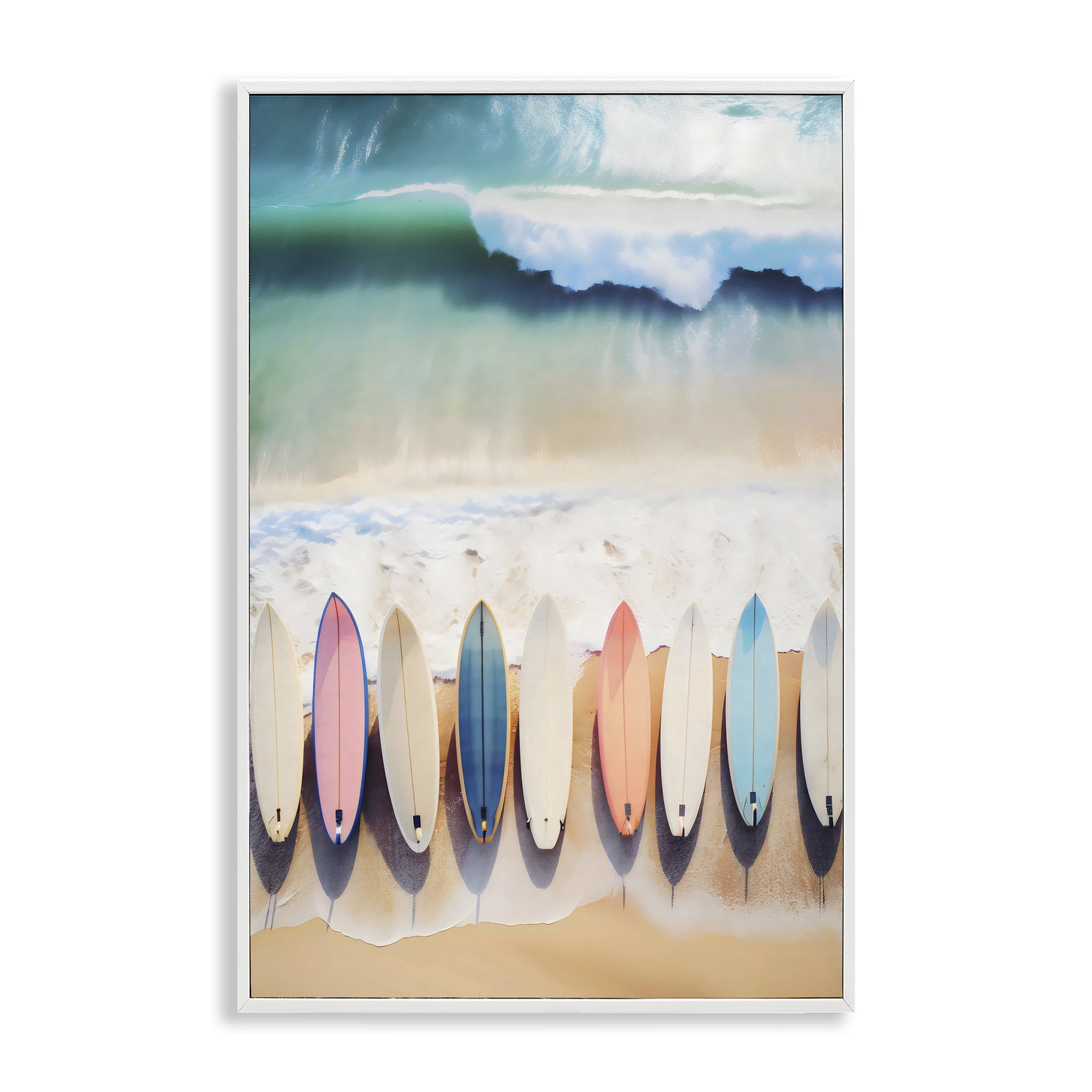 Stupell Industries Aerial View Surfboards Shoreline White Framed Giclee Art, design by Creative Studio