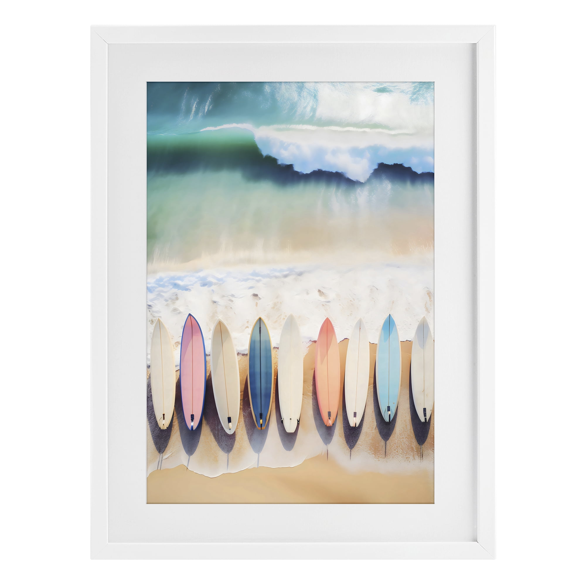 Stupell Industries Aerial View Surfboards Shoreline White Framed Print Under Glass, design by Creative Studio