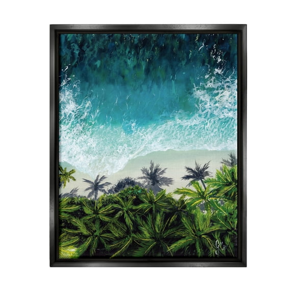 Stupell Industries Aerial View Tropical Beach Nature Painting Black Floater Framed Art Print Wall Art, 17 x 21