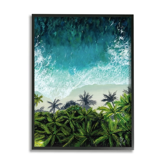 Stupell Industries Aerial View Tropical Beach Nature Painting Black Framed Art Print Wall Art, 11 x 14
