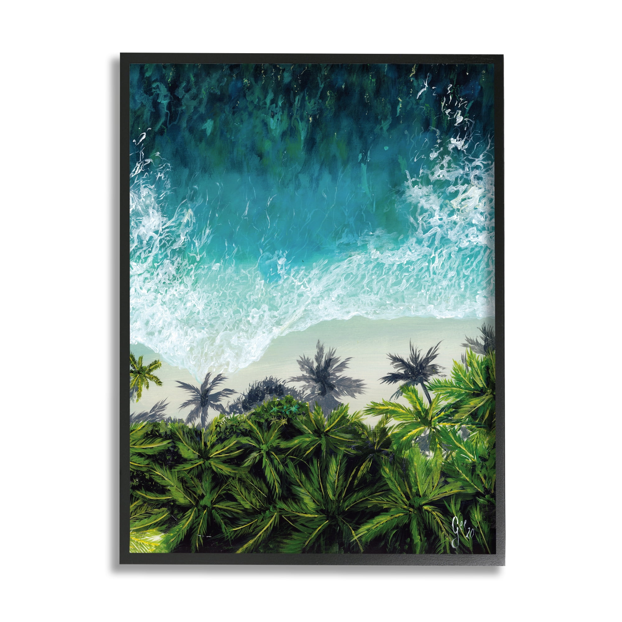 Stupell Industries Aerial View Tropical Beach Nature Painting Black Framed Art Print Wall Art, 16 x 20