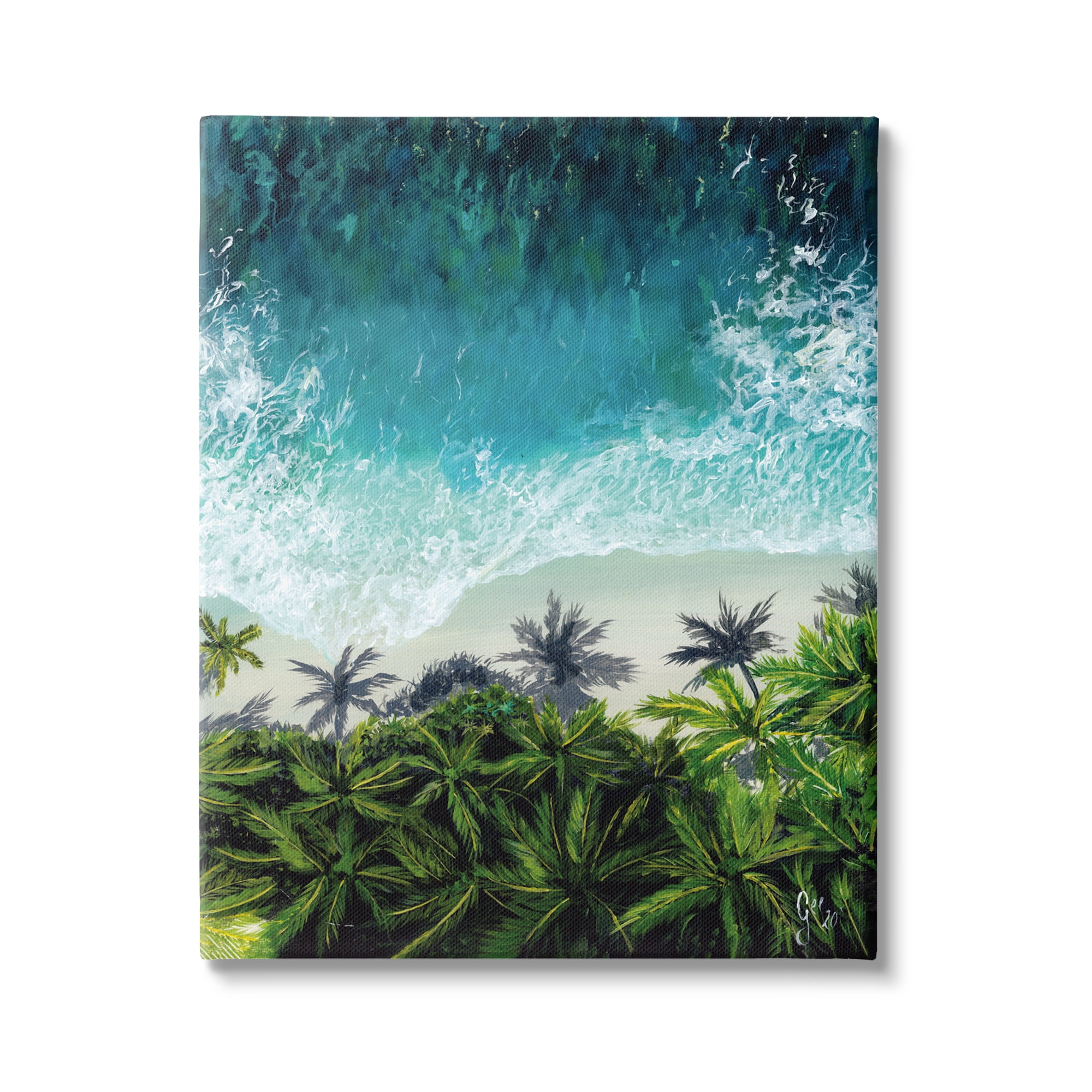Stupell Industries Aerial View Tropical Beach Nature Painting Gallery Wrapped Canvas Print Wall Art, 36 x 48